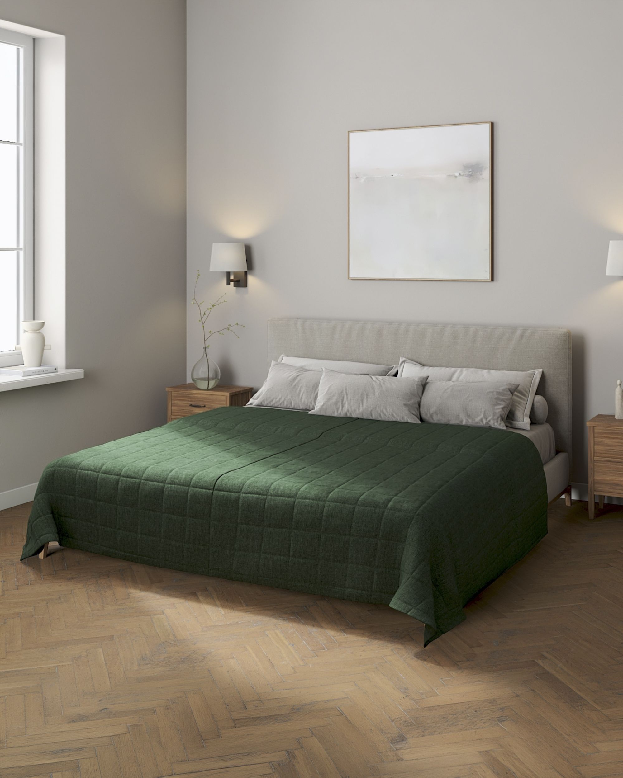 Check quilted throw product colour green fabric structured