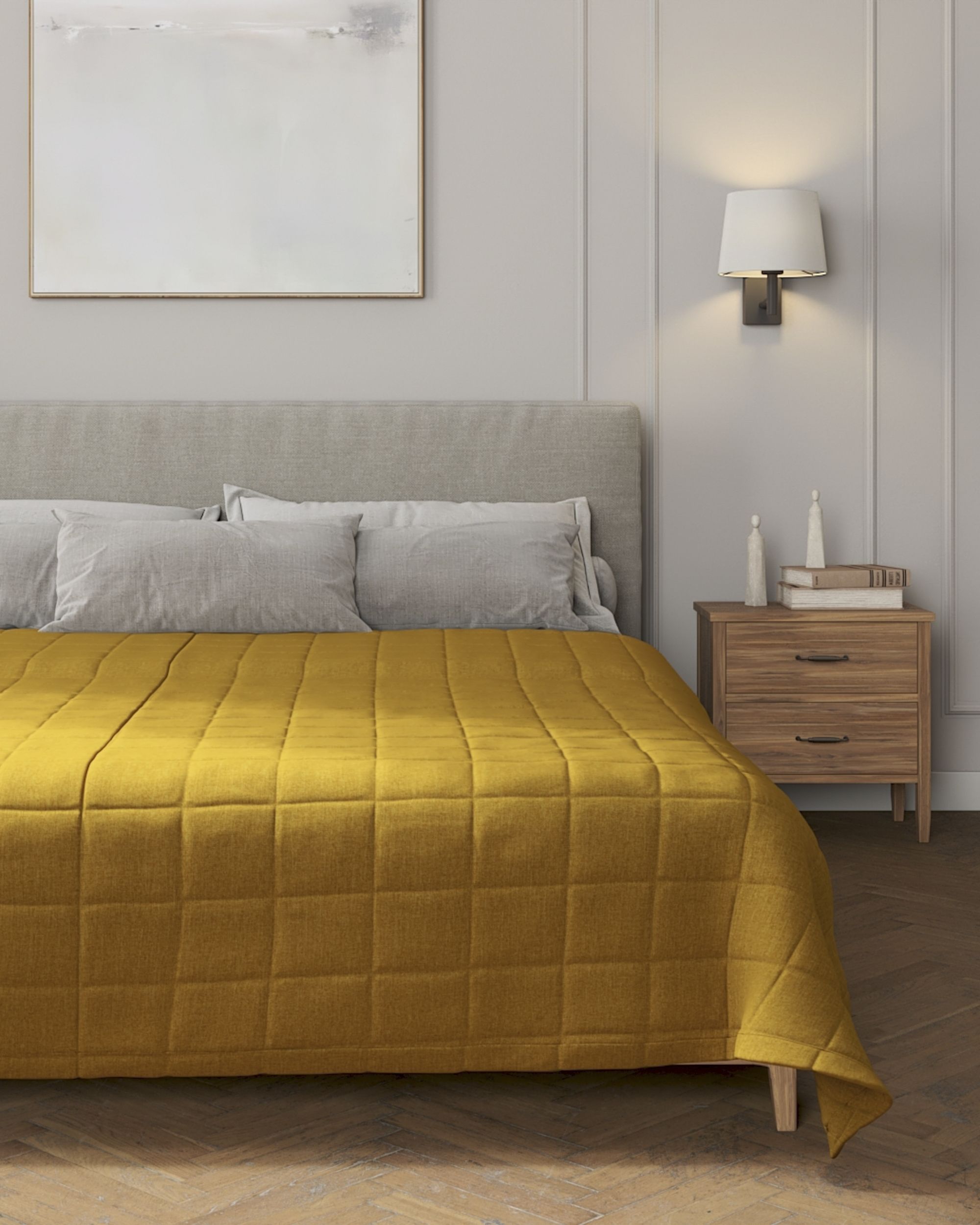 Check quilted throw product colour yellow fabric structured (hover)