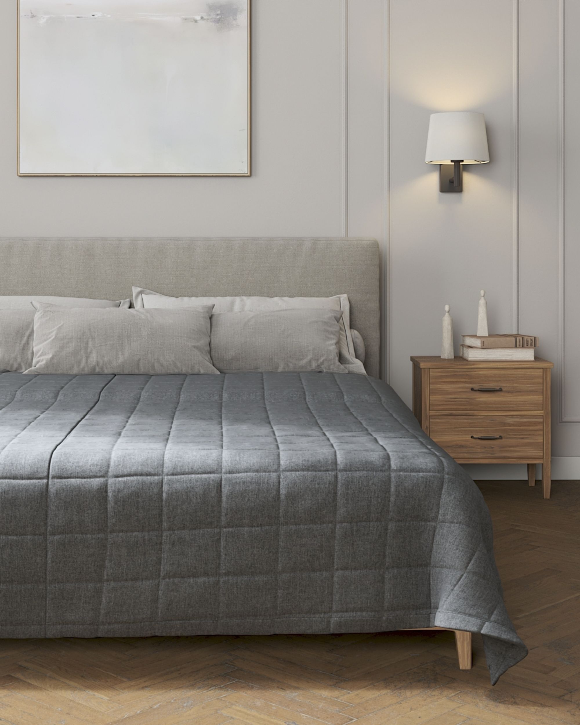 Check quilted throw product colour grey fabric structured (hover)