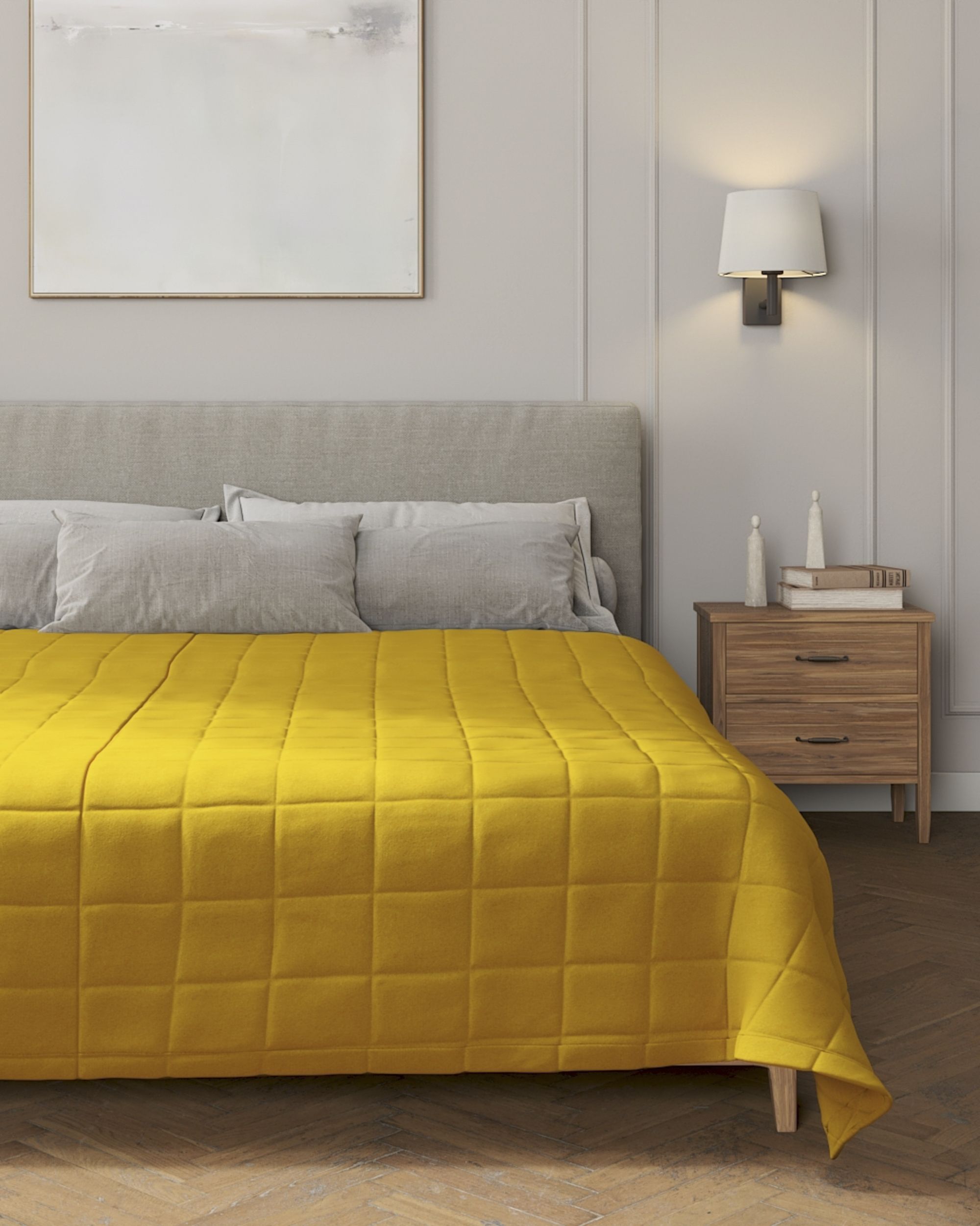 Check quilted throw product colour yellow fabric structured (hover)
