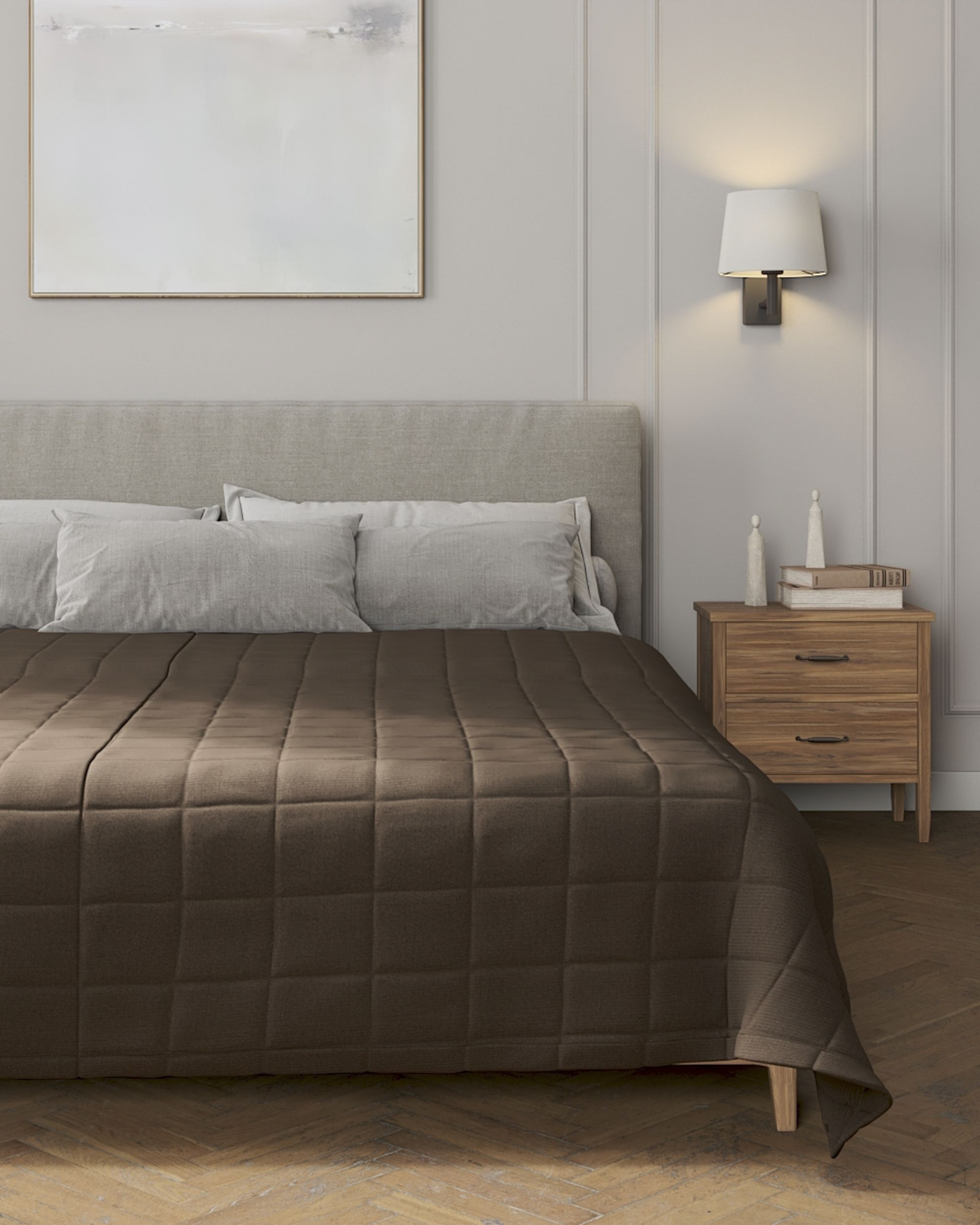Check quilted throw product colour brown fabric structured (hover)