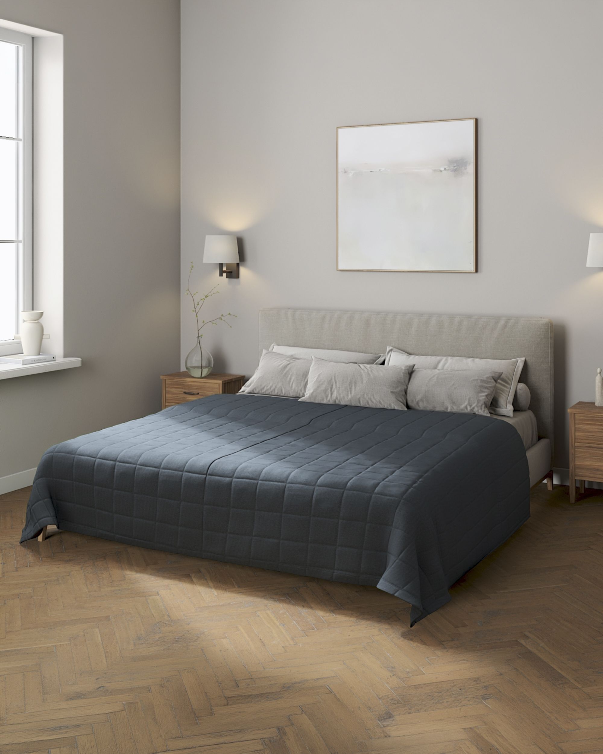 Check quilted throw product colour blue fabric structured