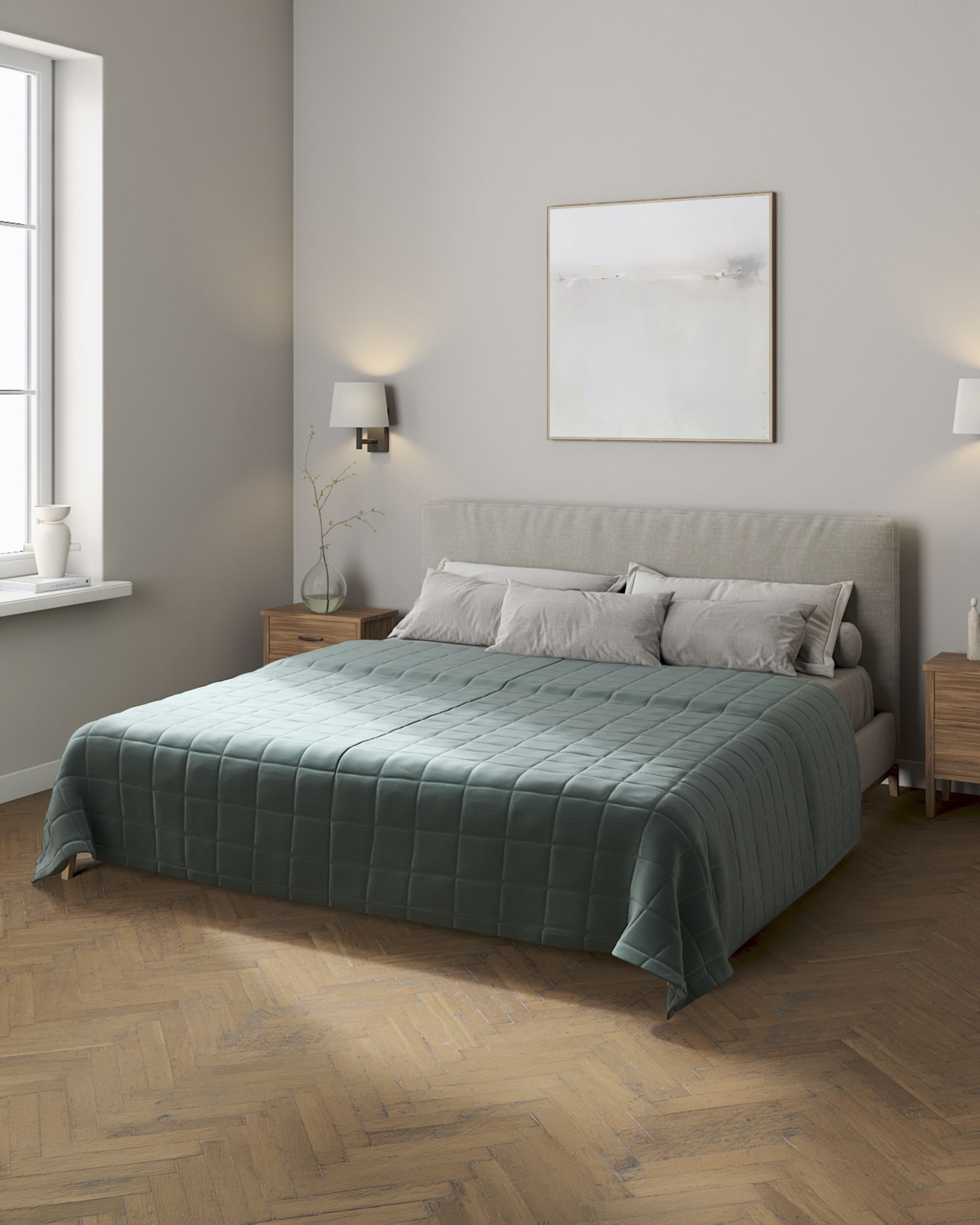 Check quilted throw product colour green fabric velvet