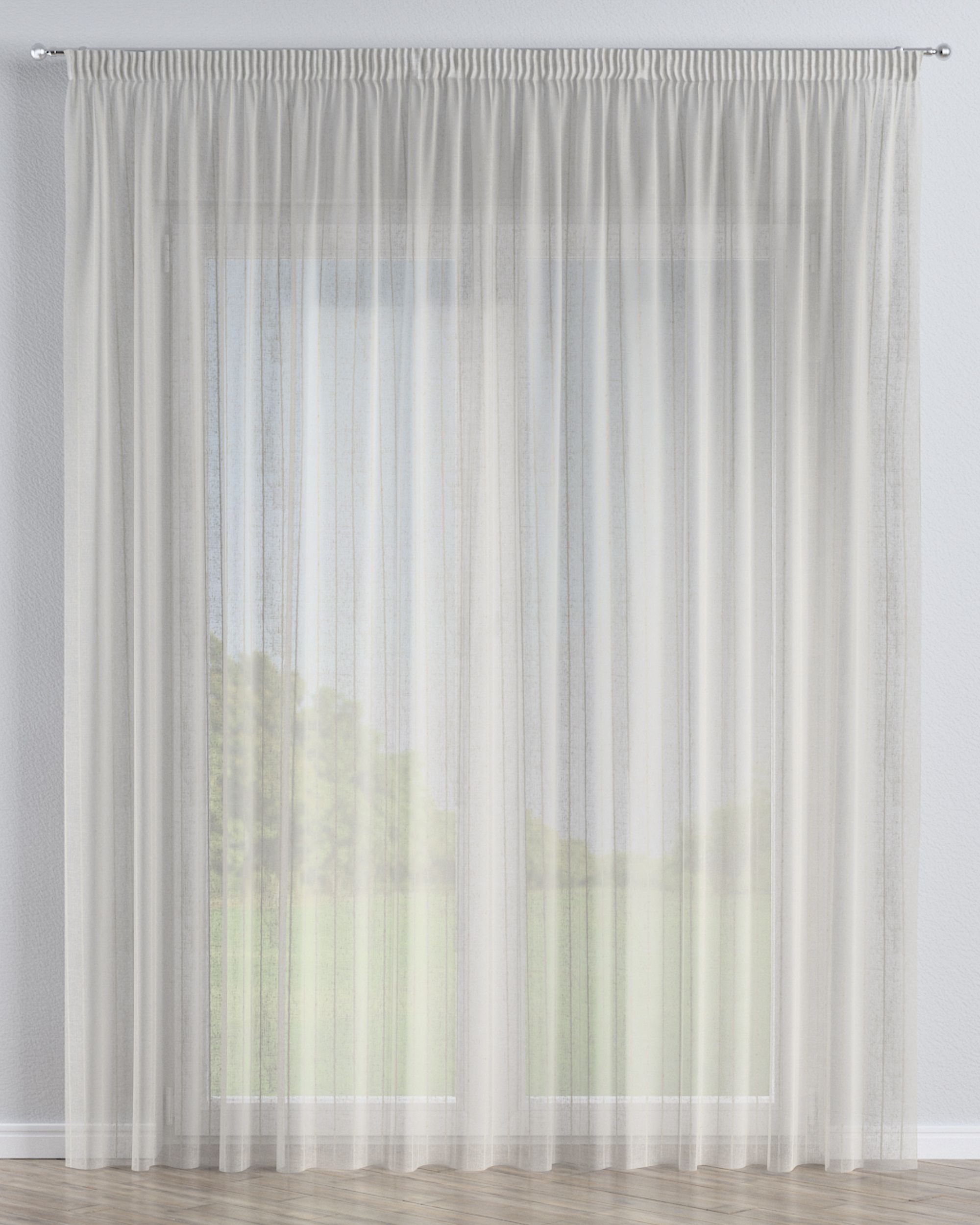 Pencil pleat voile/net curtain product colour beige fabric semi-sheer, structured, patterned