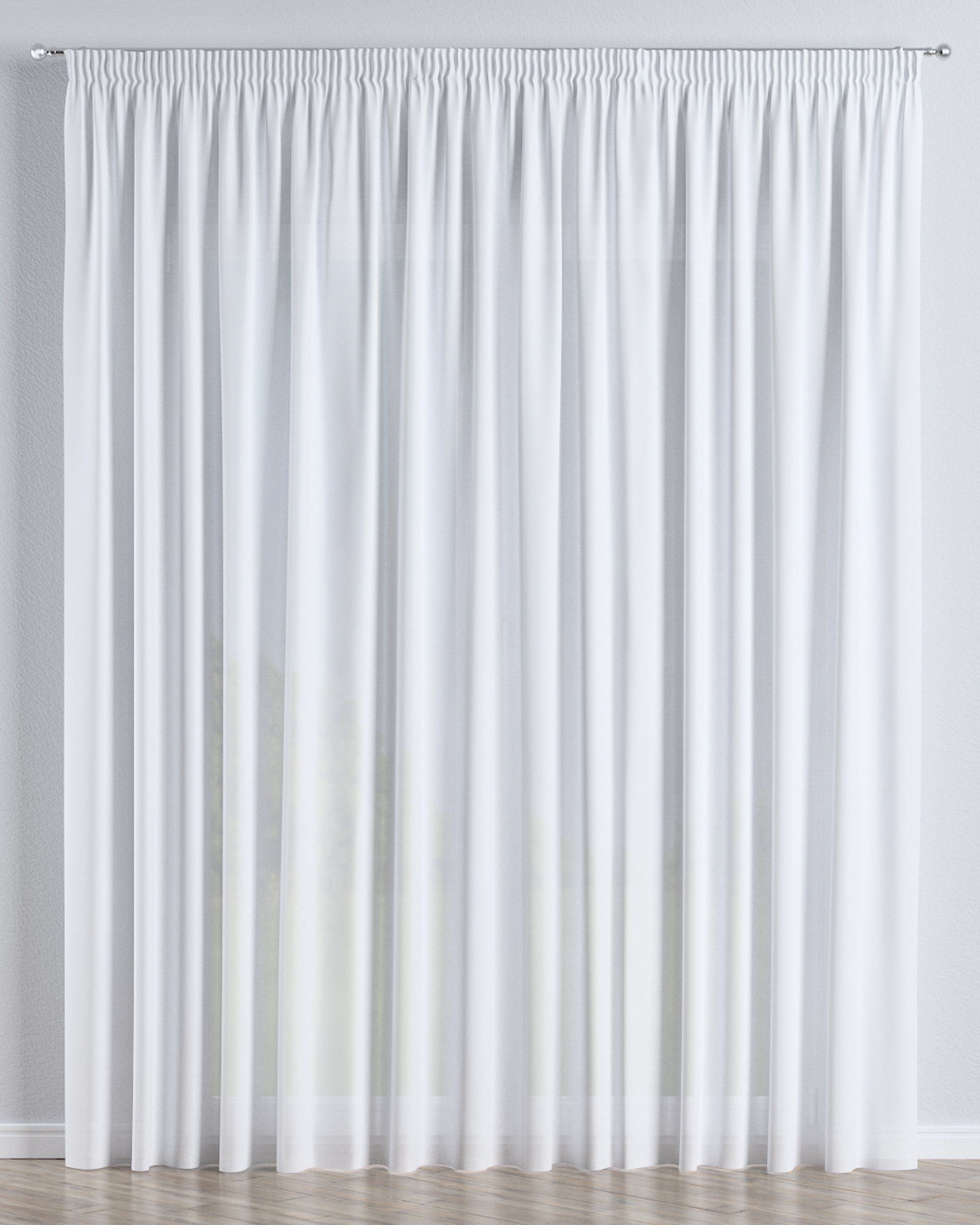 Pencil pleat voile/net curtain product colour white fabric semi-sheer, structured