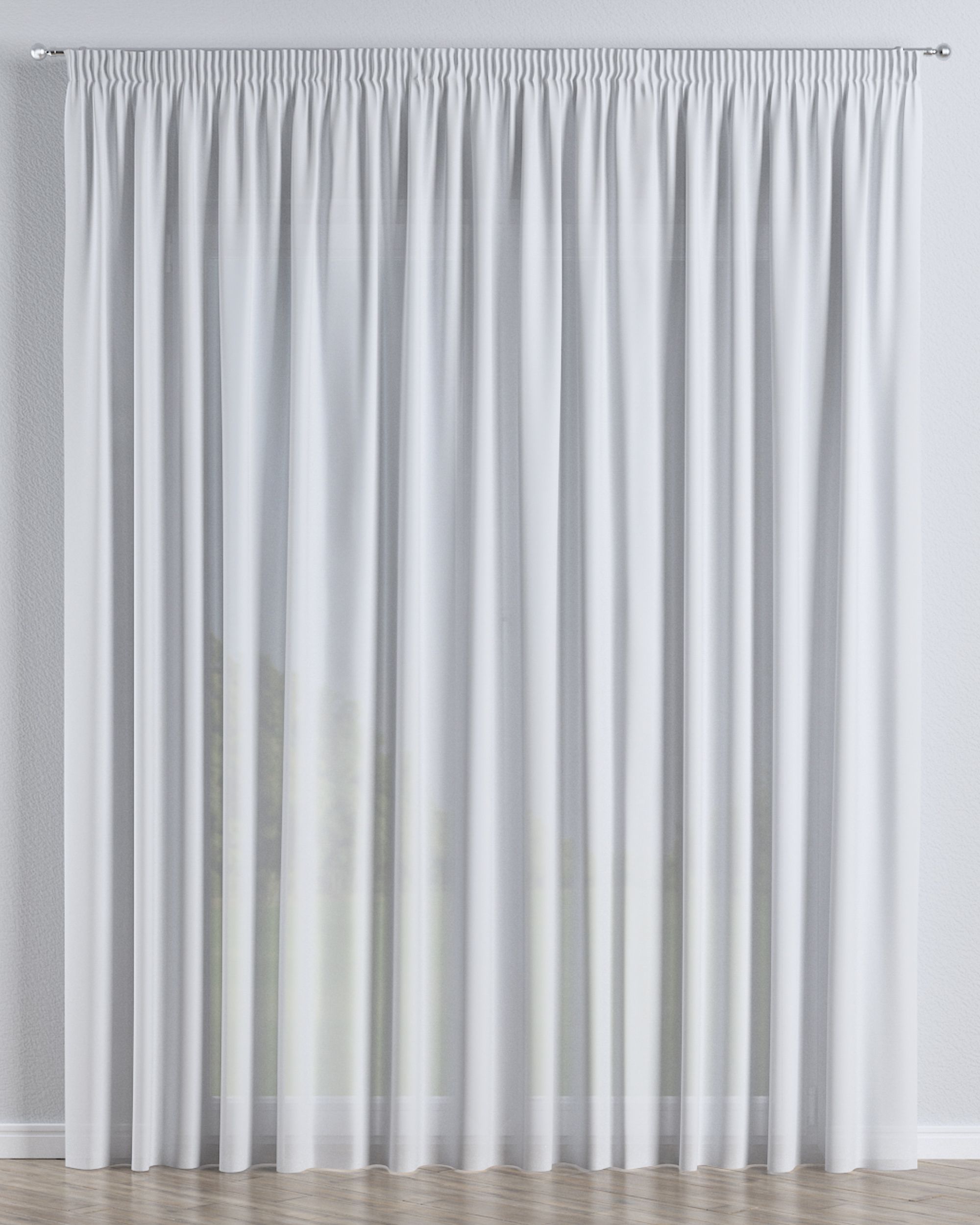 Pencil pleat voile/net curtain product colour white fabric semi-sheer, structured