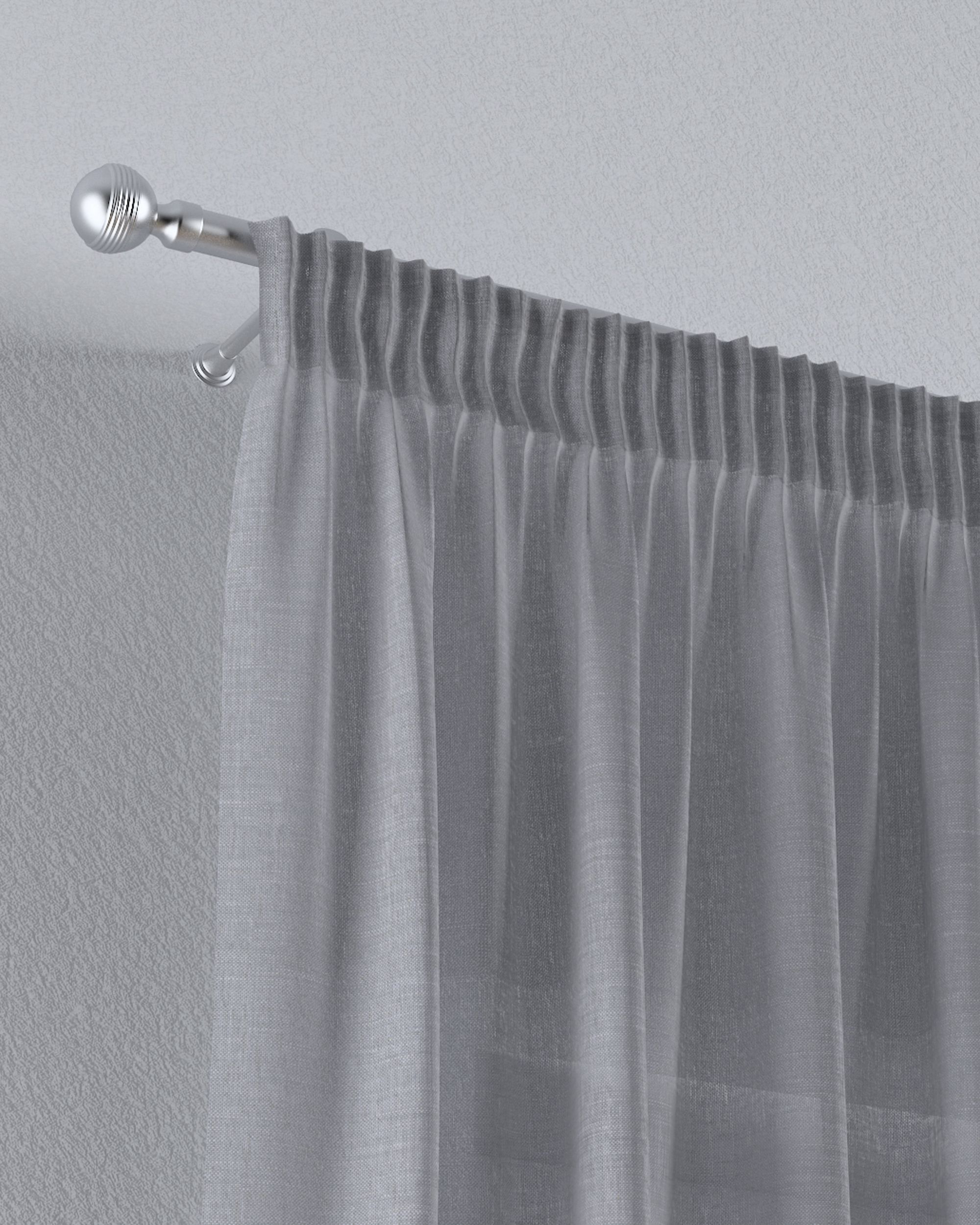 Pencil pleat voile/net curtain product colour grey fabric semi-sheer, structured (hover)