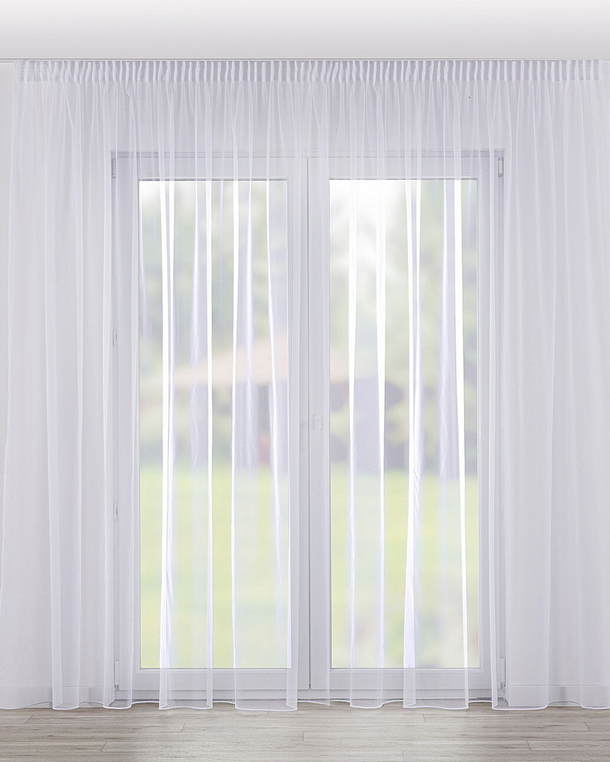 Pencil pleat voile/net curtain product colour white fabric semi-sheer