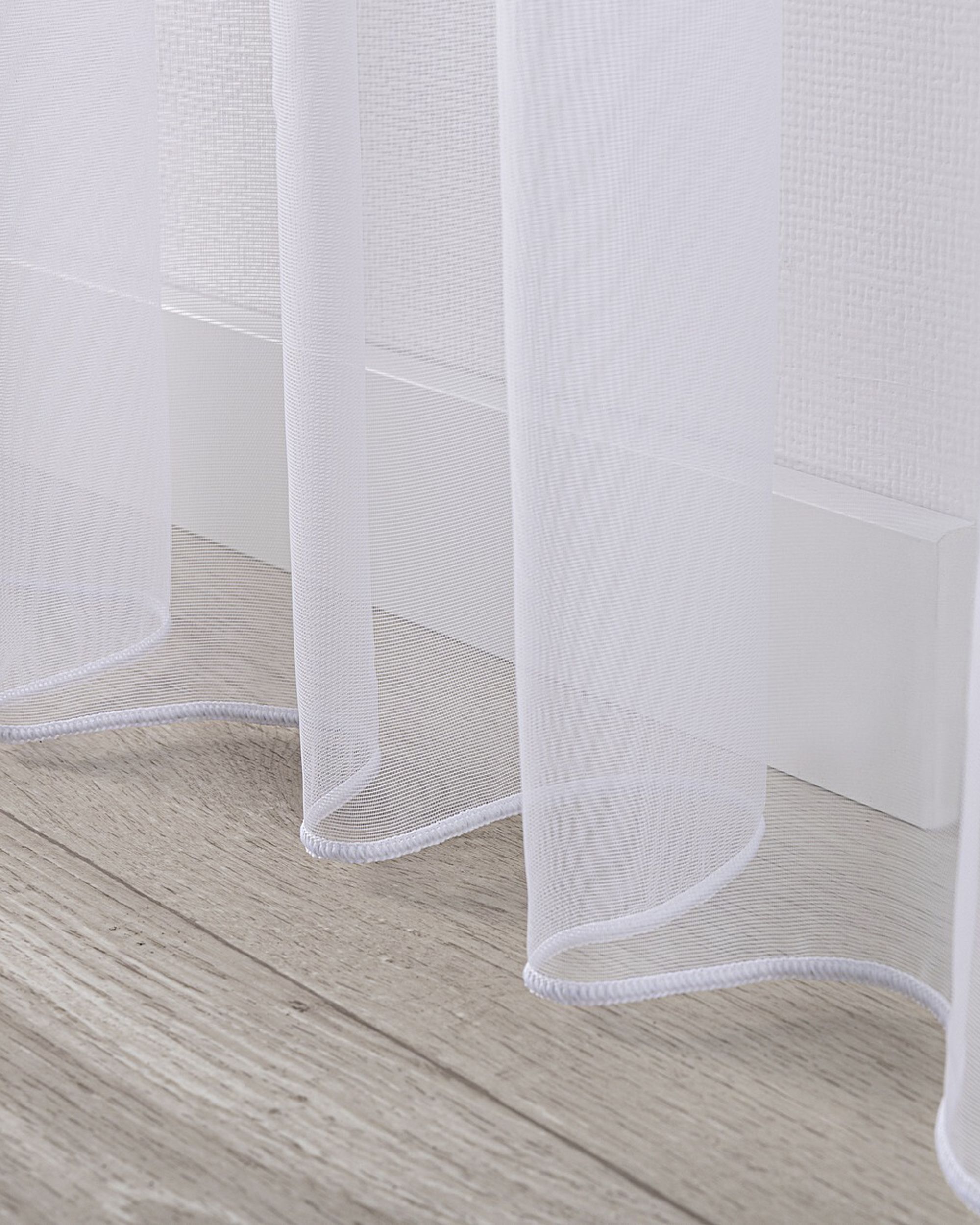 Pencil pleat voile/net curtain product colour white fabric semi-sheer (hover)