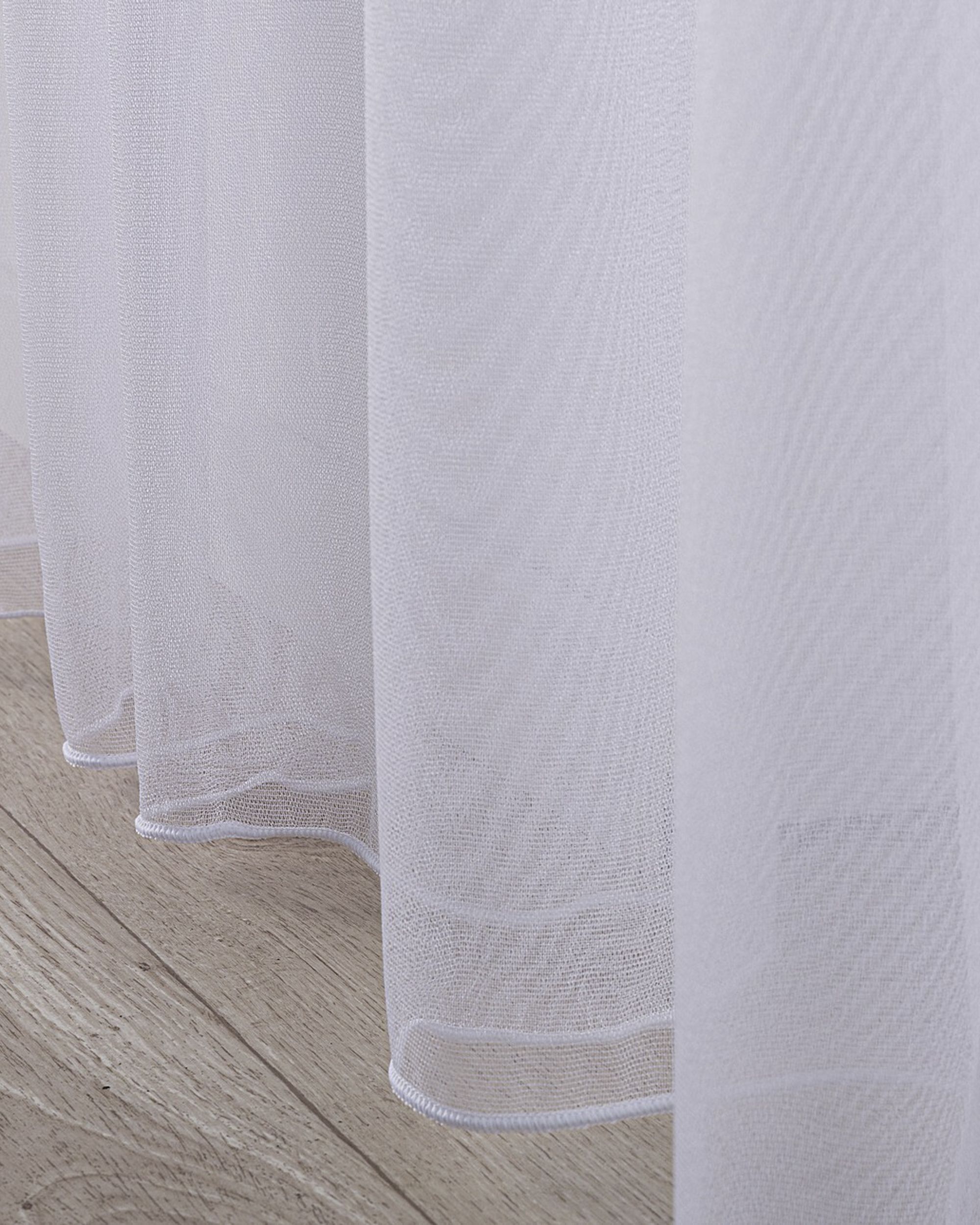 Pencil pleat voile/net curtain product colour white fabric semi-sheer, gloss, structured (hover)
