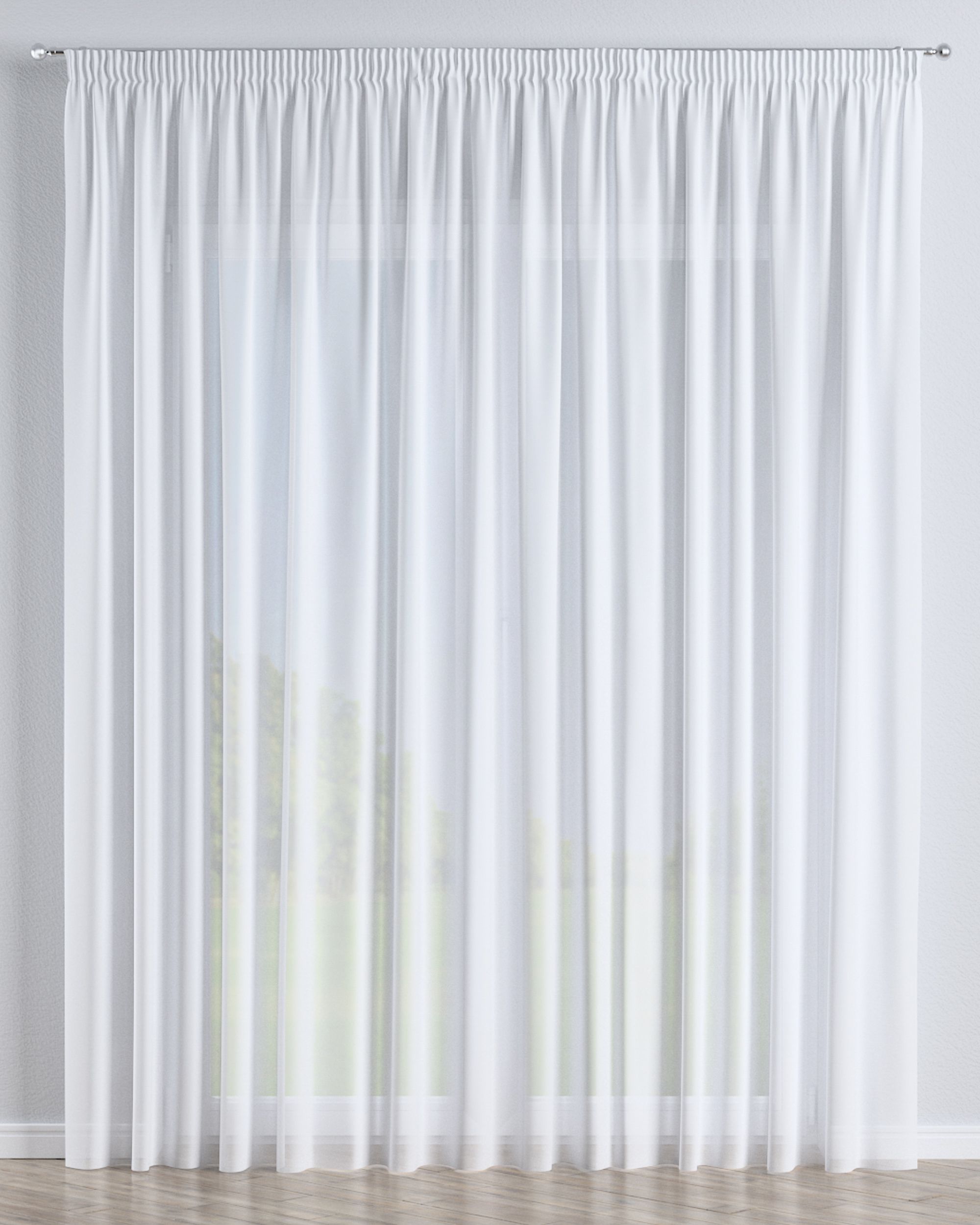 Pencil pleat voile/net curtain product colour white fabric semi-sheer, structured