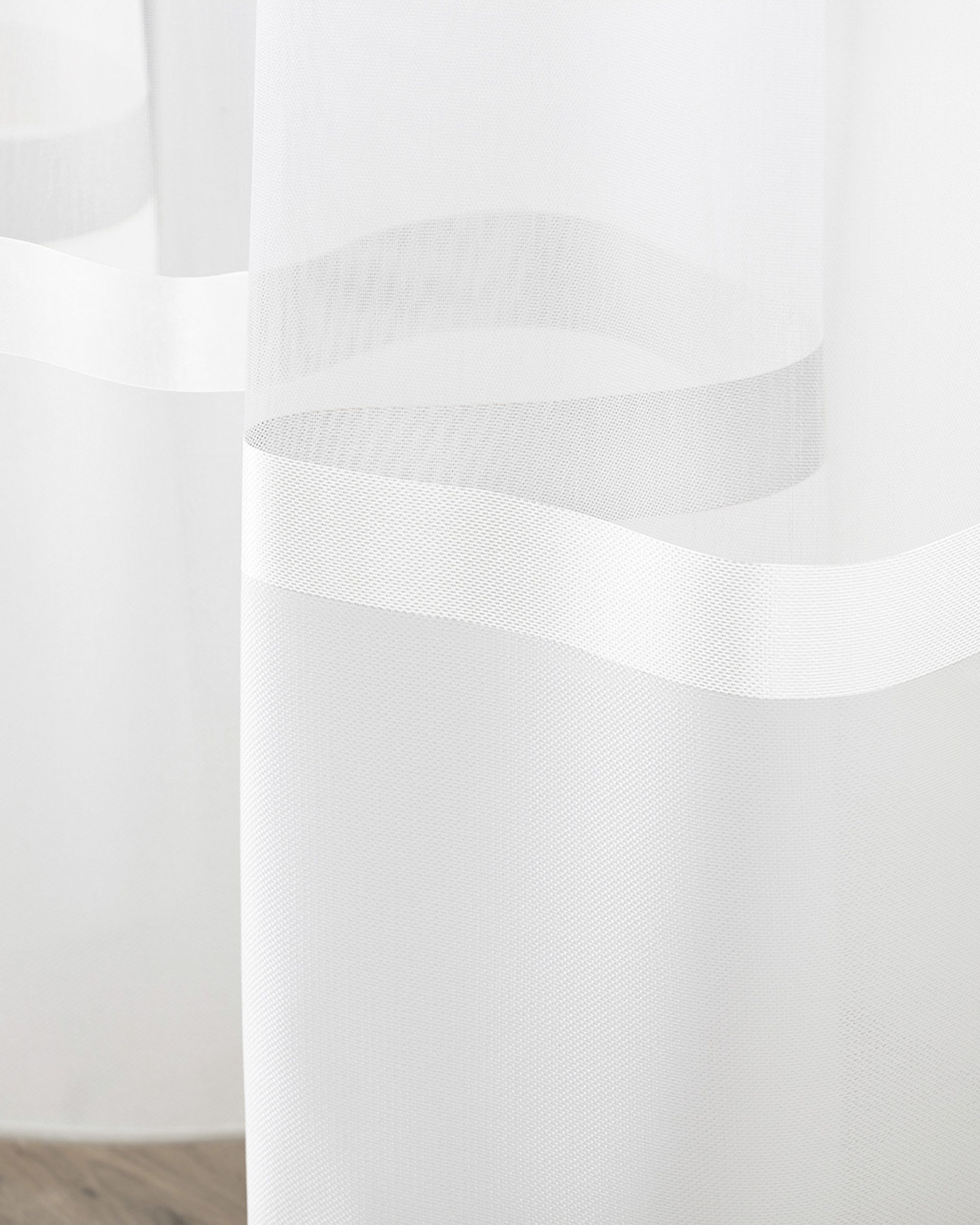 Pencil pleat voile/net curtain product colour white fabric semi-sheer (hover)