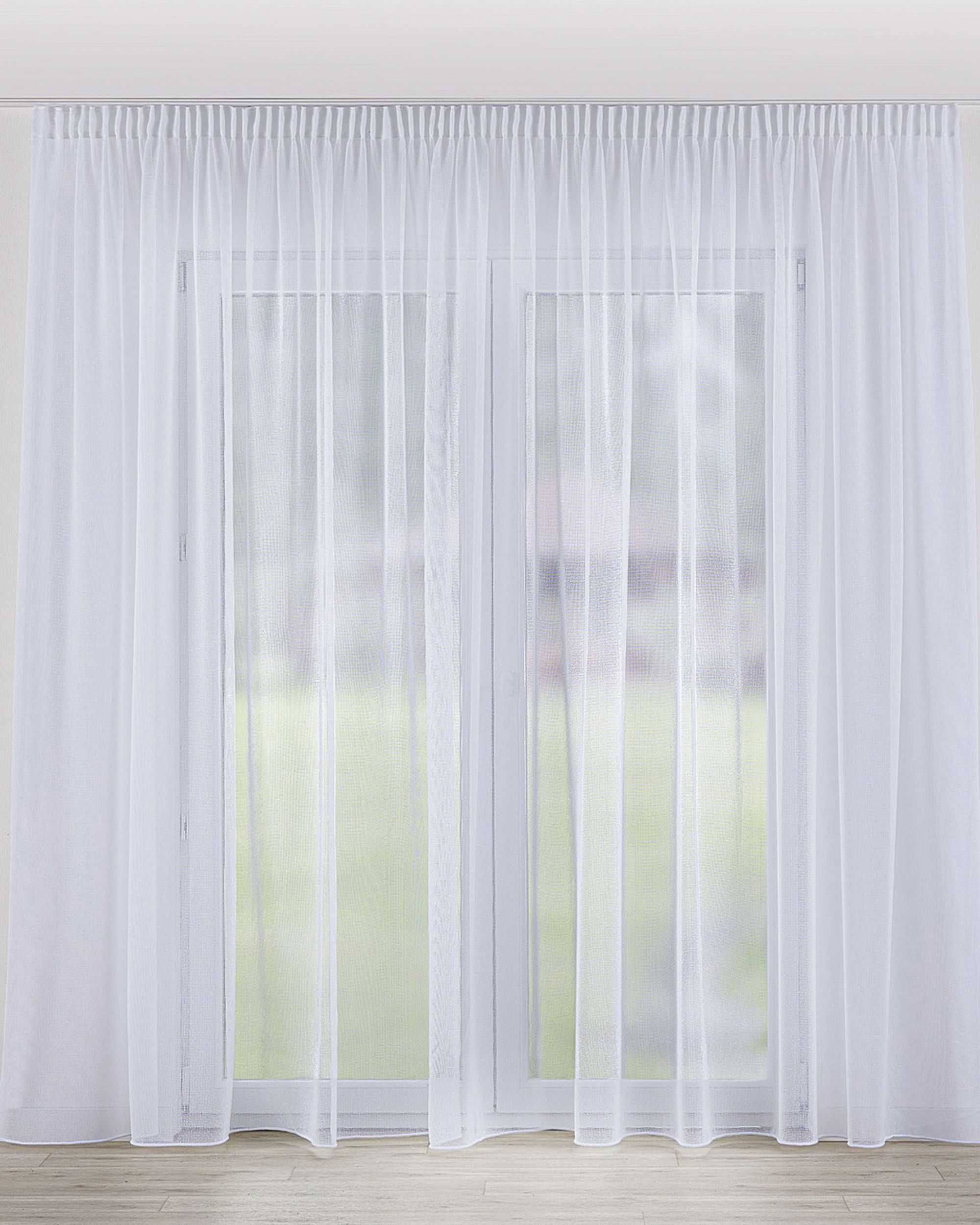 Pencil pleat voile/net curtain product colour white fabric semi-sheer, structured