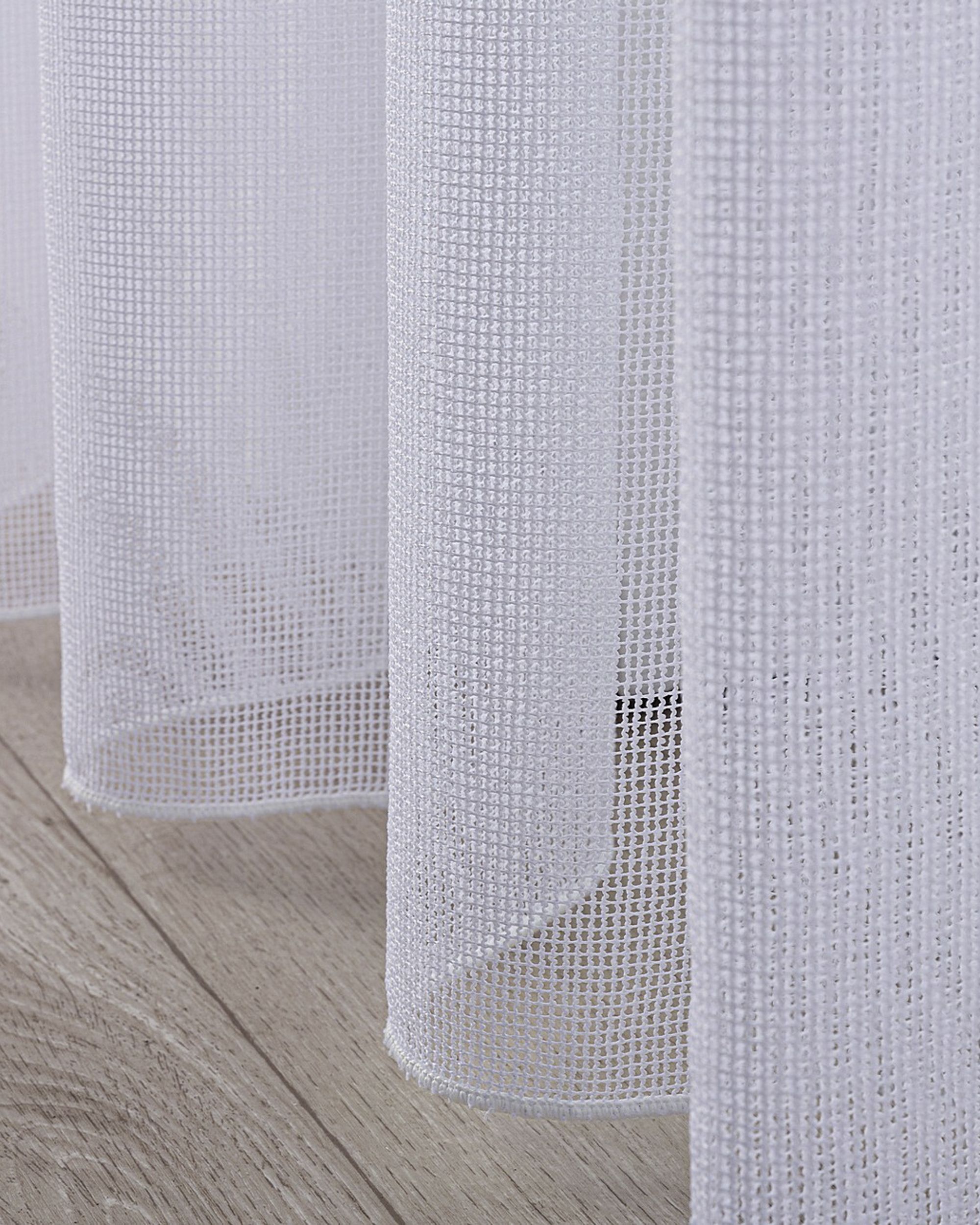 Pencil pleat voile/net curtain product colour white fabric semi-sheer, structured (hover)