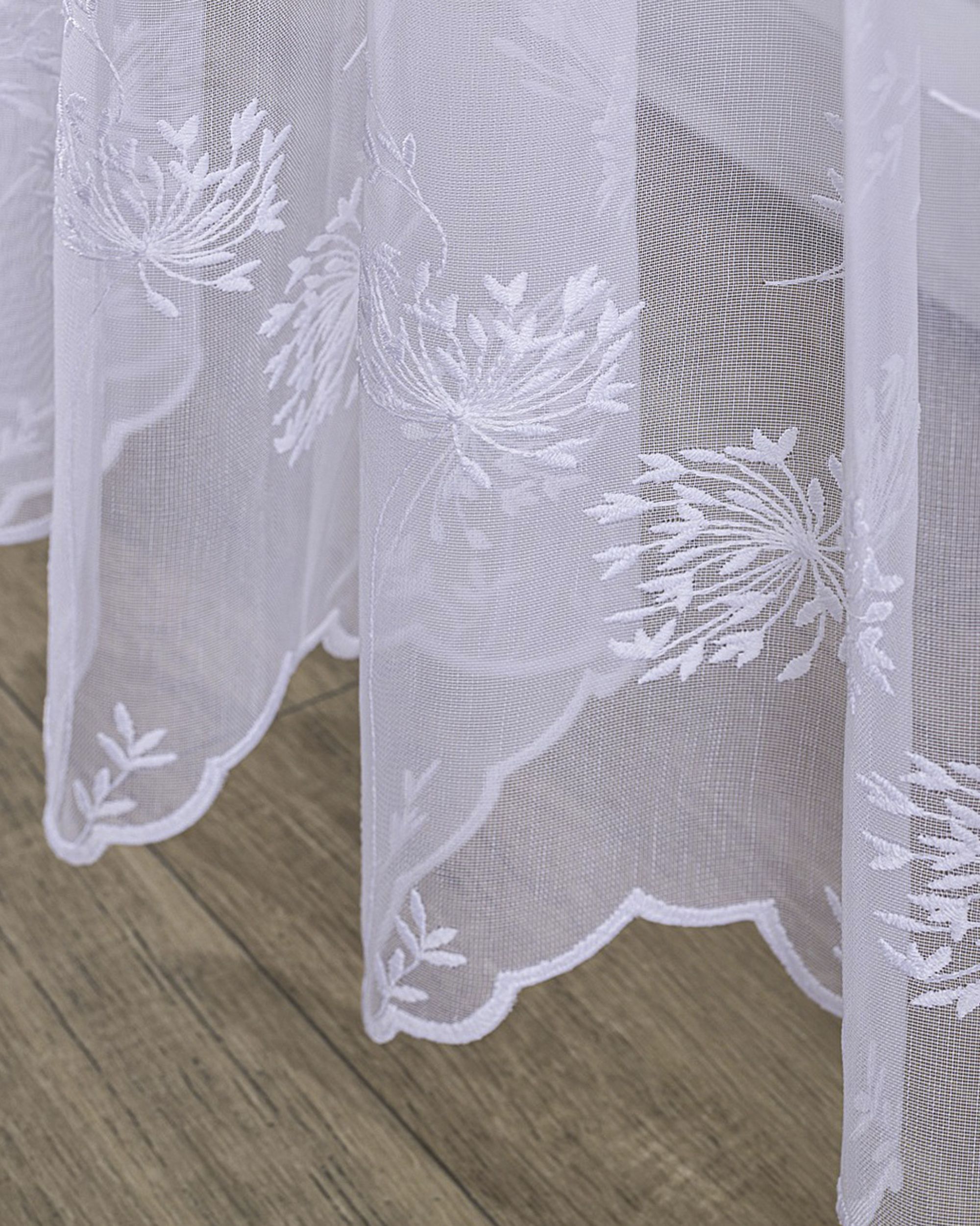 Pencil pleat voile/net curtain product colour white fabric semi-sheer, structured, patterned (hover)