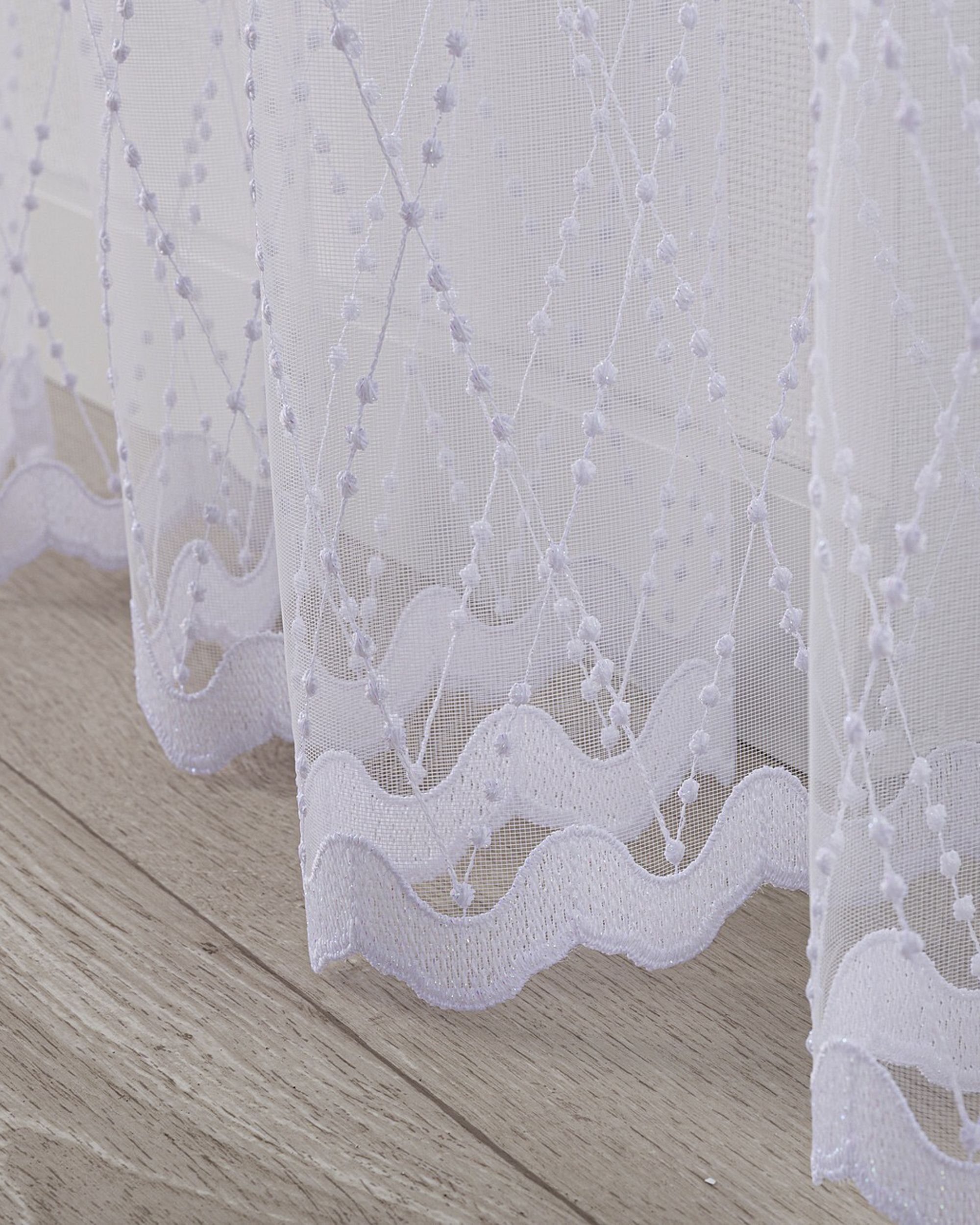 Pencil pleat voile/net curtain product colour white fabric semi-sheer, structured, patterned (hover)