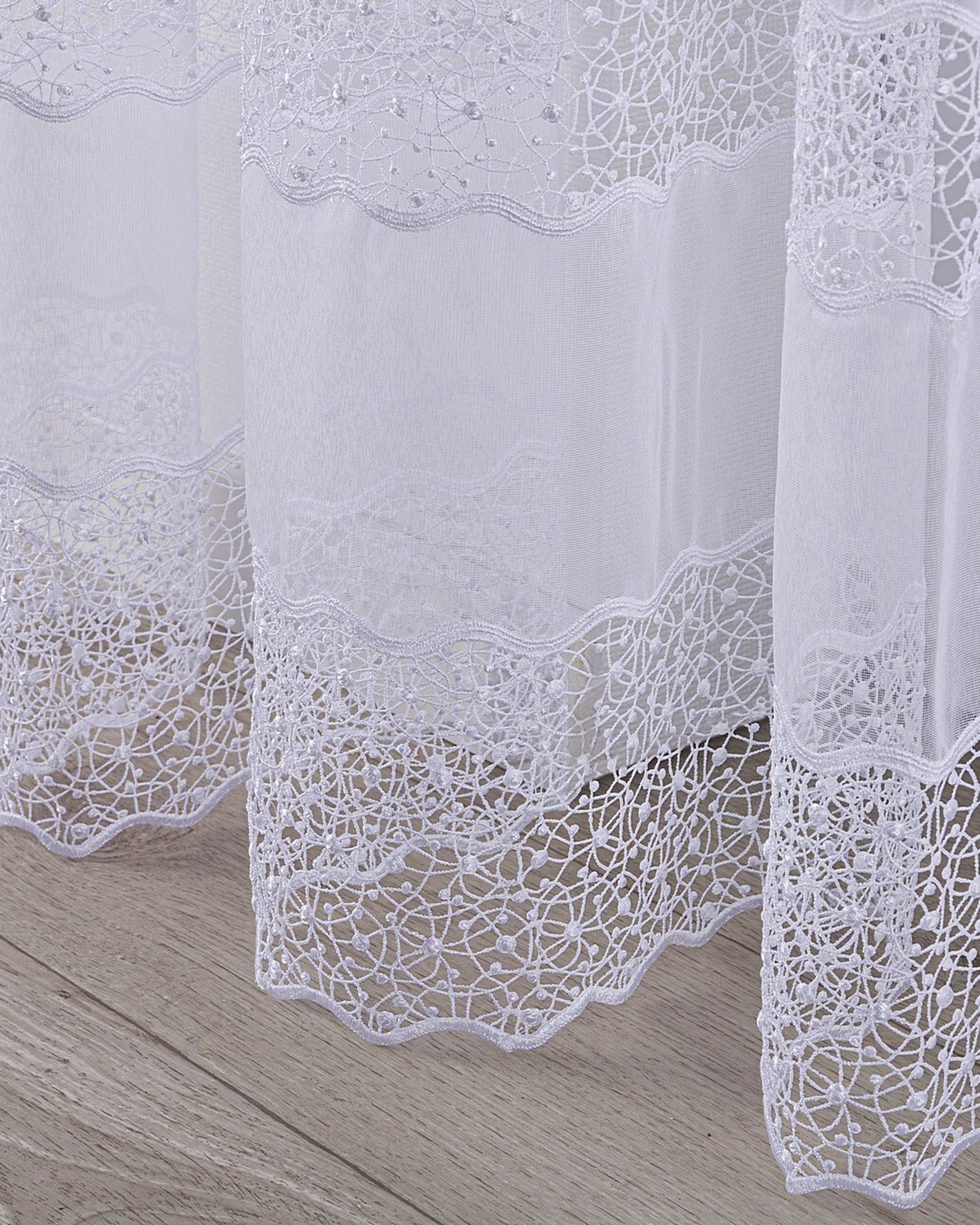 Pencil pleat voile/net curtain product colour white fabric semi-sheer, structured, patterned (hover)