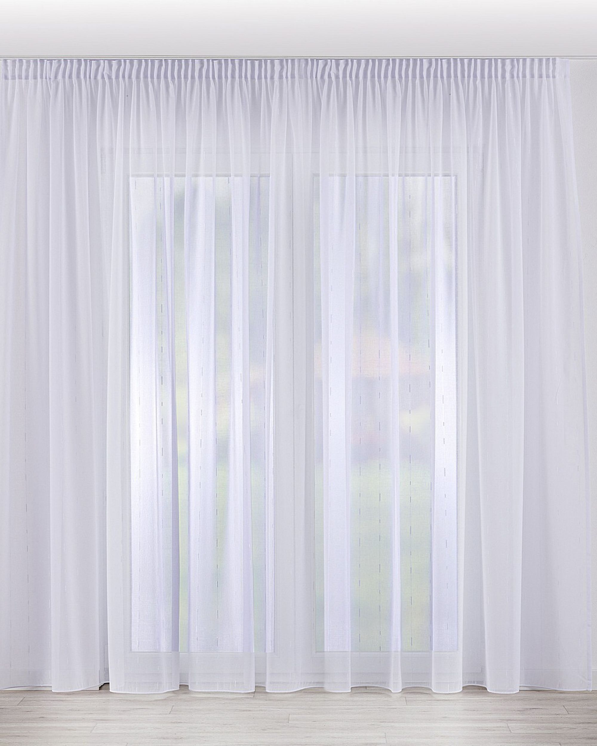 Pencil pleat voile/net curtain product colour white fabric semi-sheer, structured, patterned
