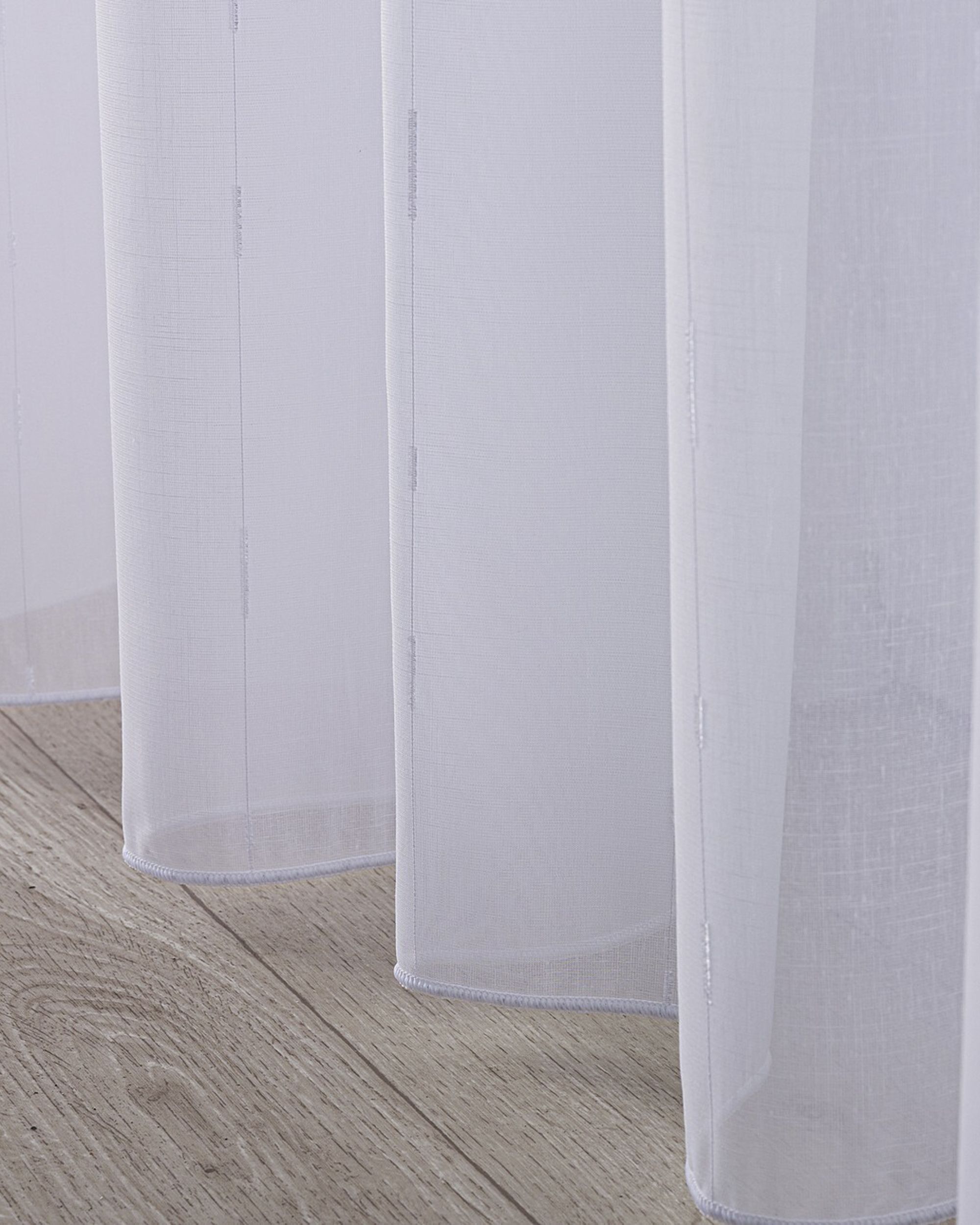 Pencil pleat voile/net curtain product colour white fabric semi-sheer, structured, patterned (hover)