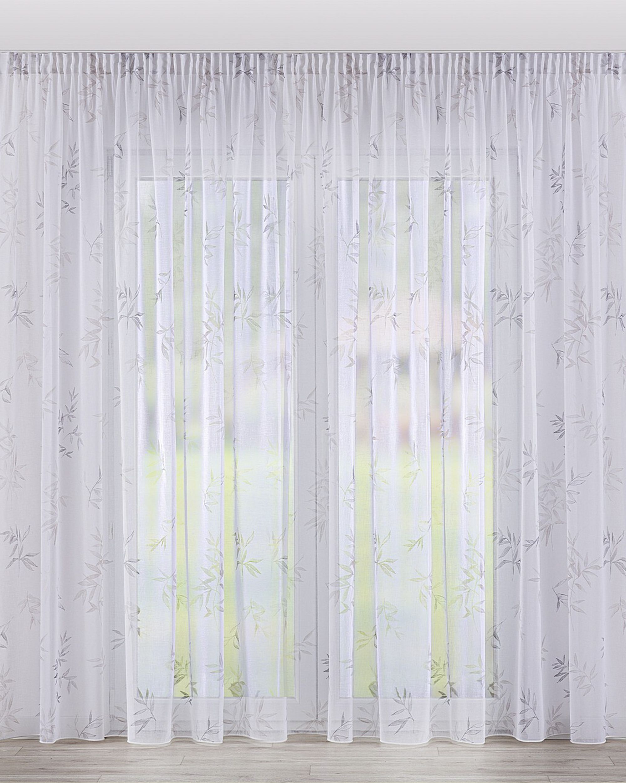 Pencil pleat voile/net curtain product colour white fabric semi-sheer, patterned