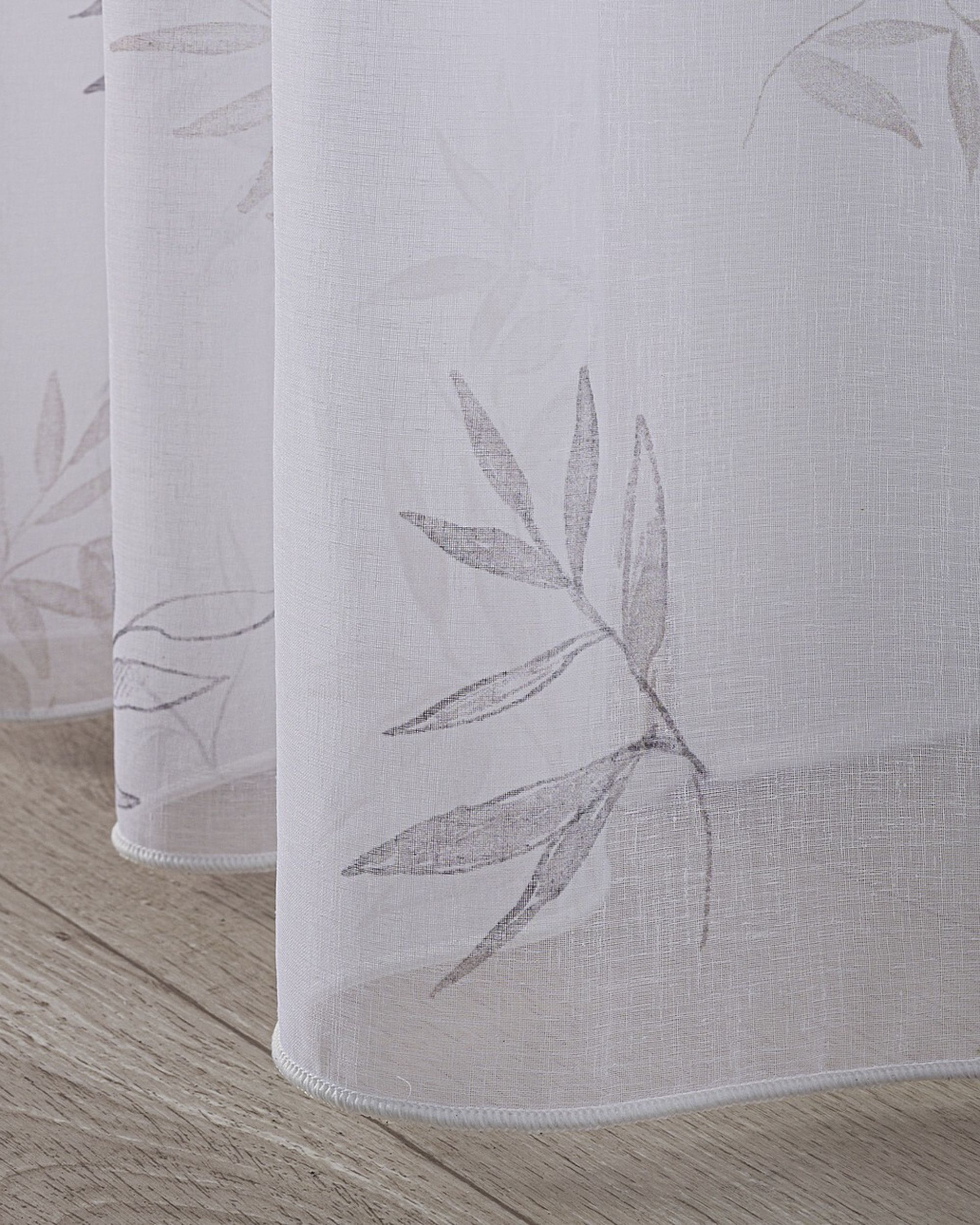 Pencil pleat voile/net curtain product colour white fabric semi-sheer, patterned (hover)