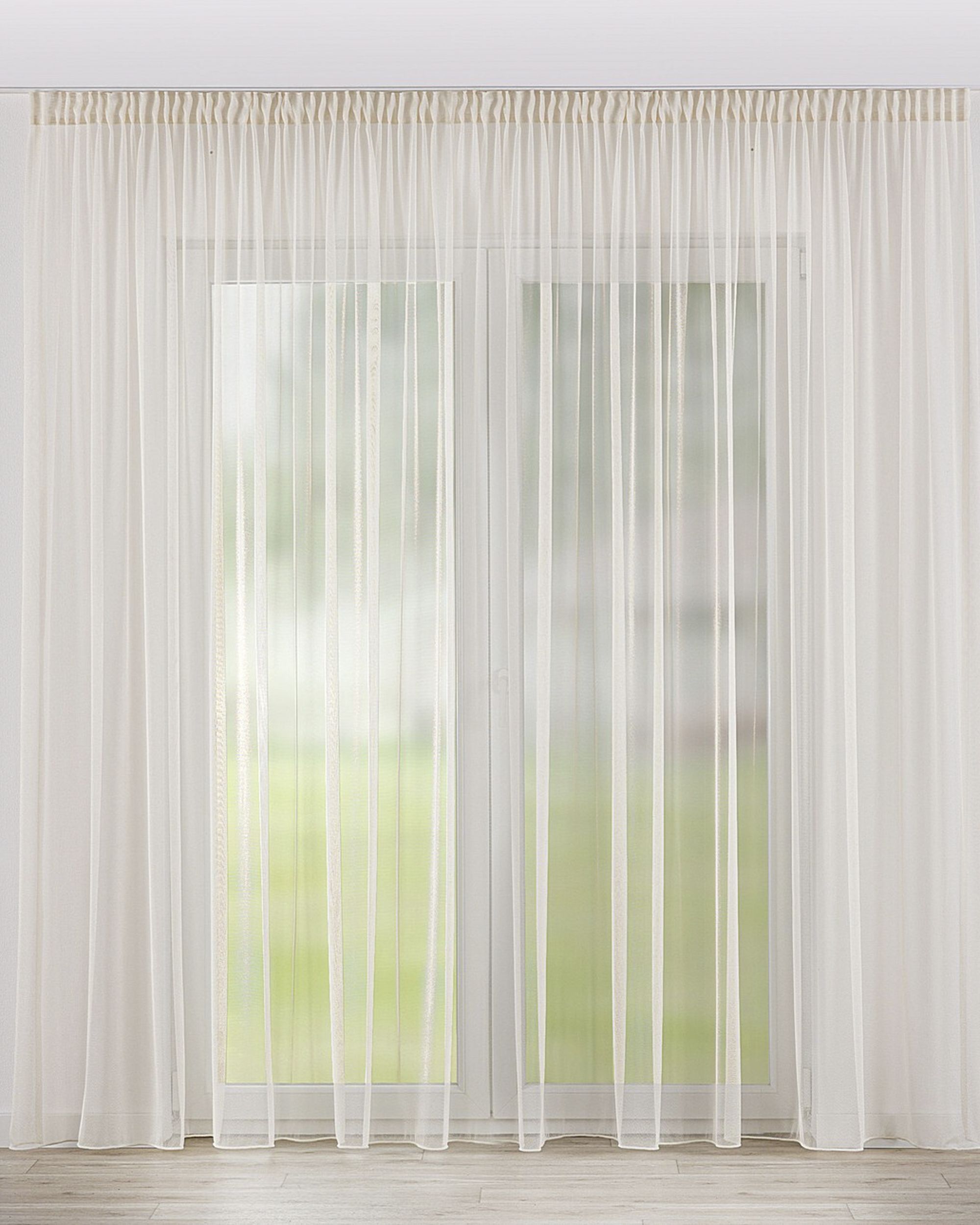 Pencil pleat voile/net curtain product colour gold fabric semi-sheer, gloss, structured