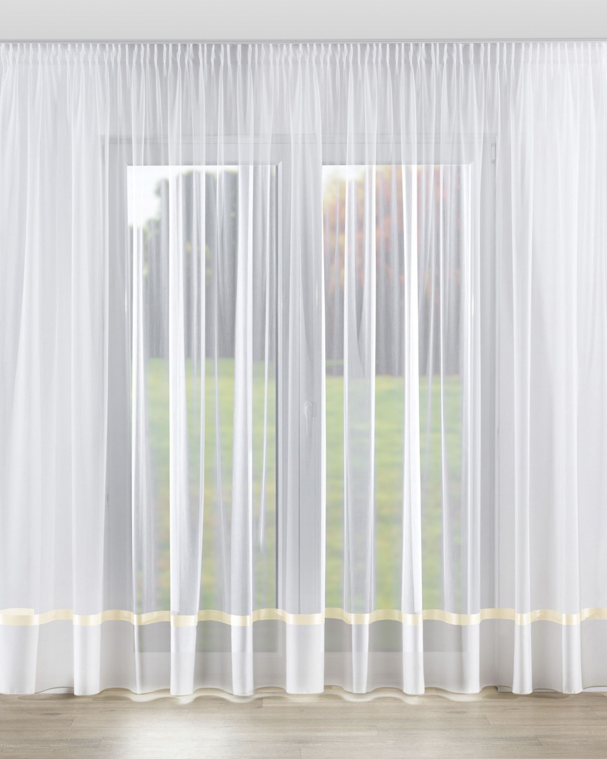 Pencil pleat voile/net curtain product colour cream fabric semi-sheer