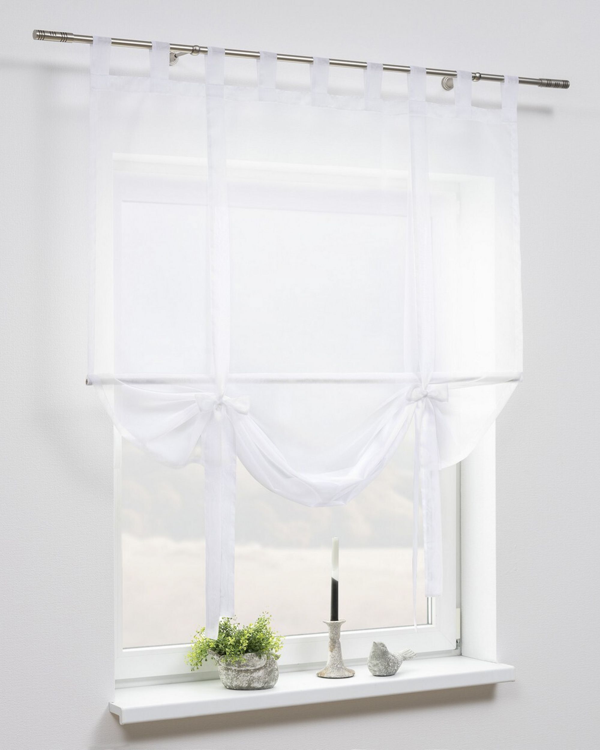 Roma voile blind with bamboo product colour white fabric semi-sheer, gloss (hover)