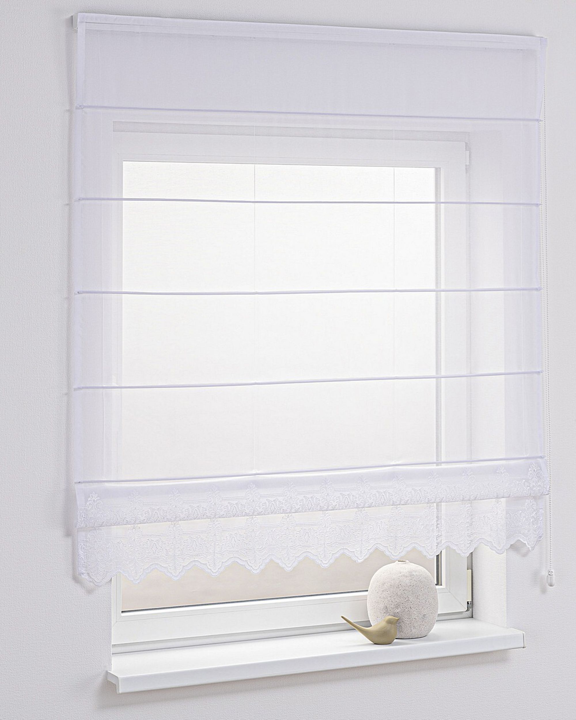 Modena voile blind product colour white fabric semi-sheer, structured, patterned