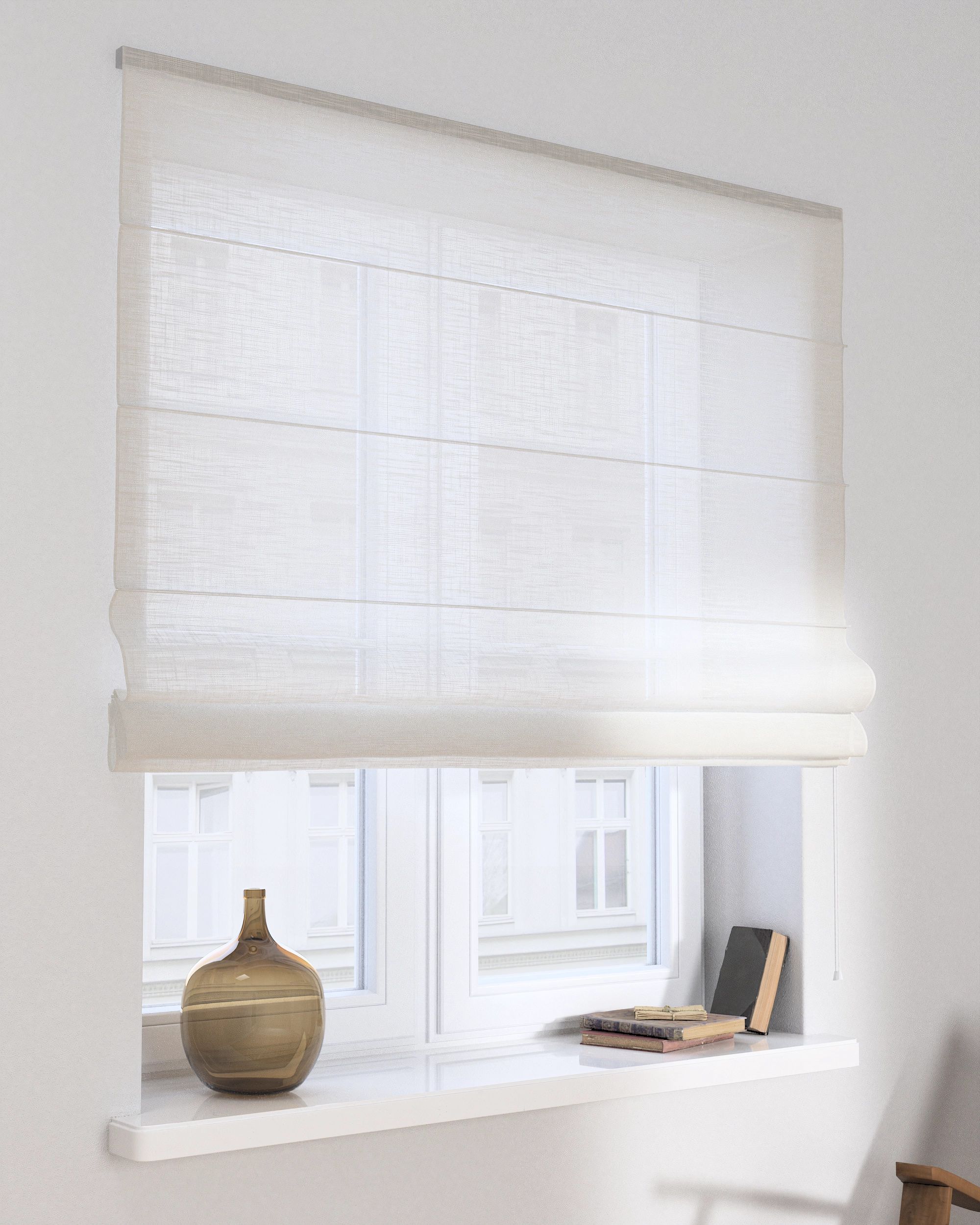 Capri Roman blind product colour cream fabric semi-sheer, structured