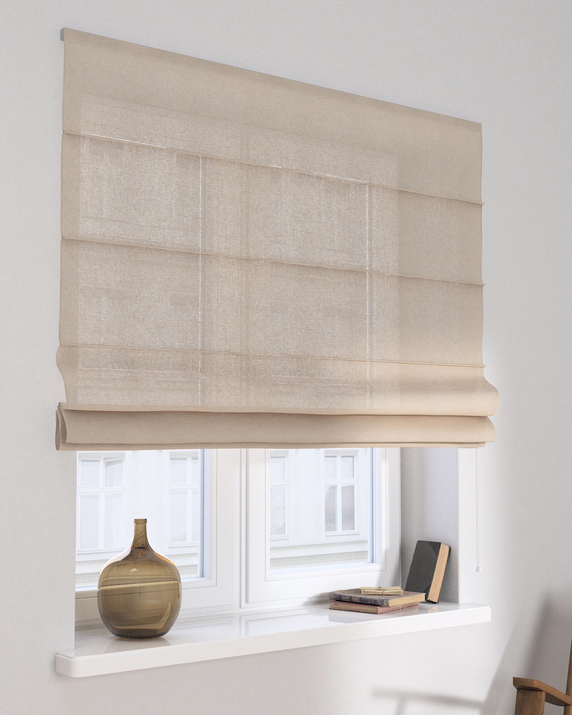 Capri Roman blind product colour beige fabric semi-sheer, structured
