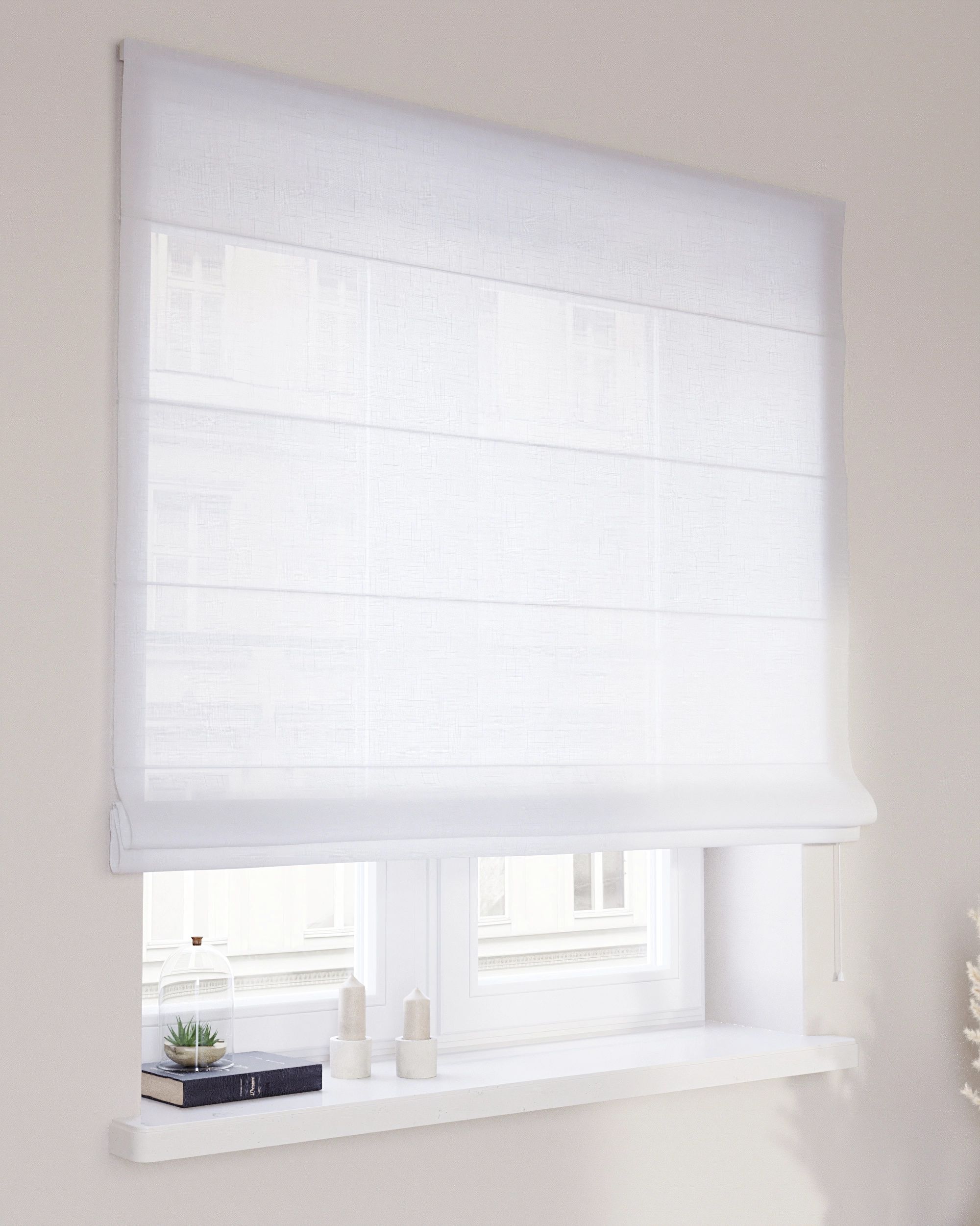 Capri Roman blind product colour white fabric semi-sheer, structured