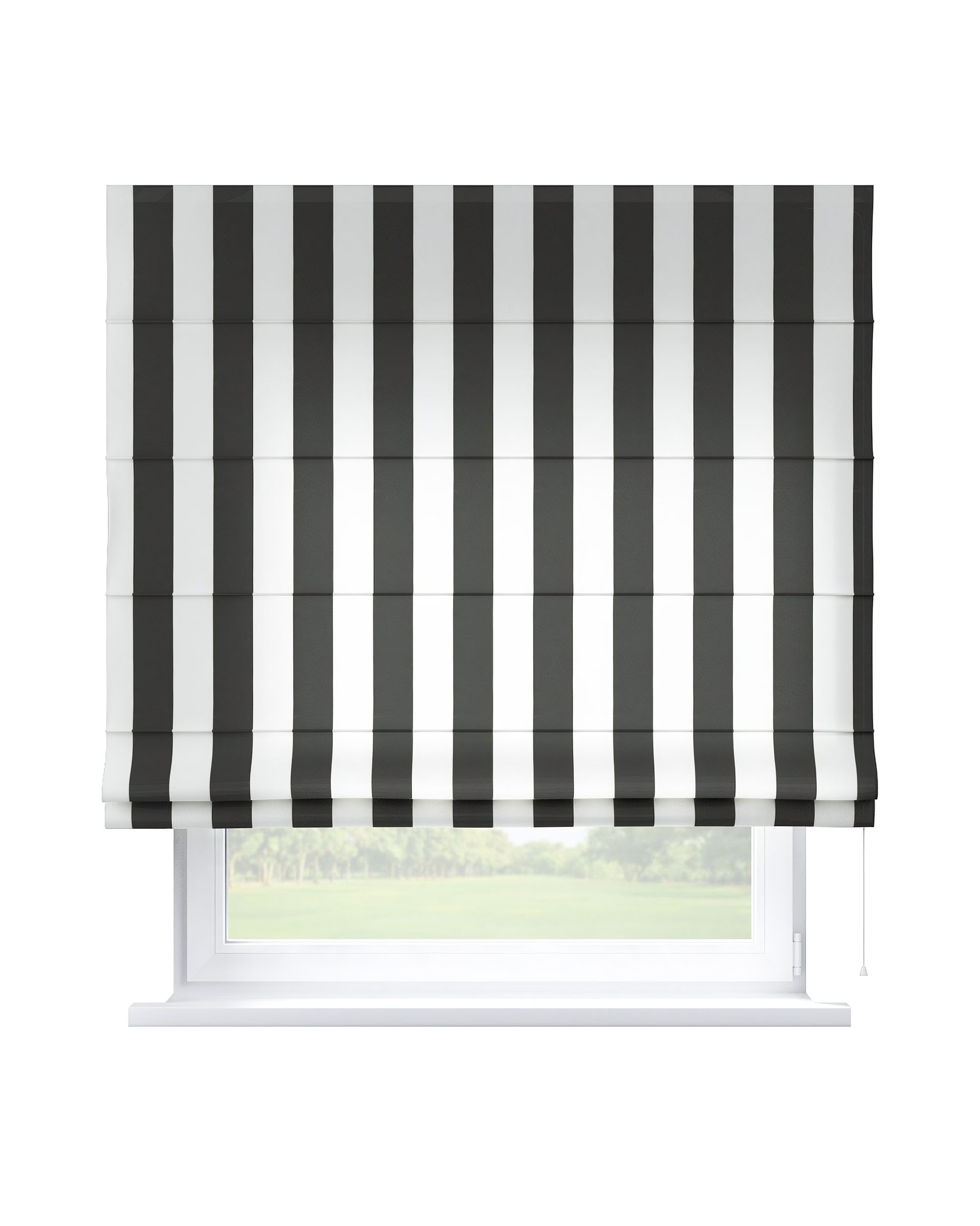 Capri Roman blind product colour black fabric patterned