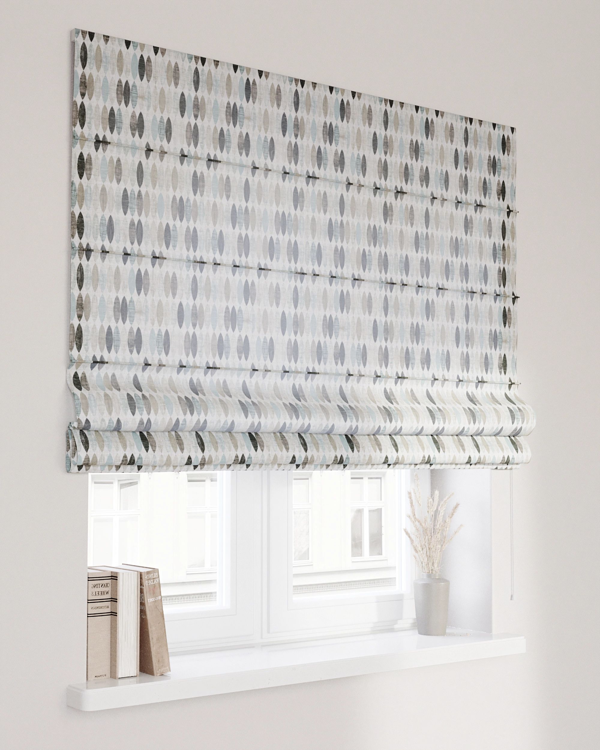 Capri Roman blind product colour beige fabric patterned