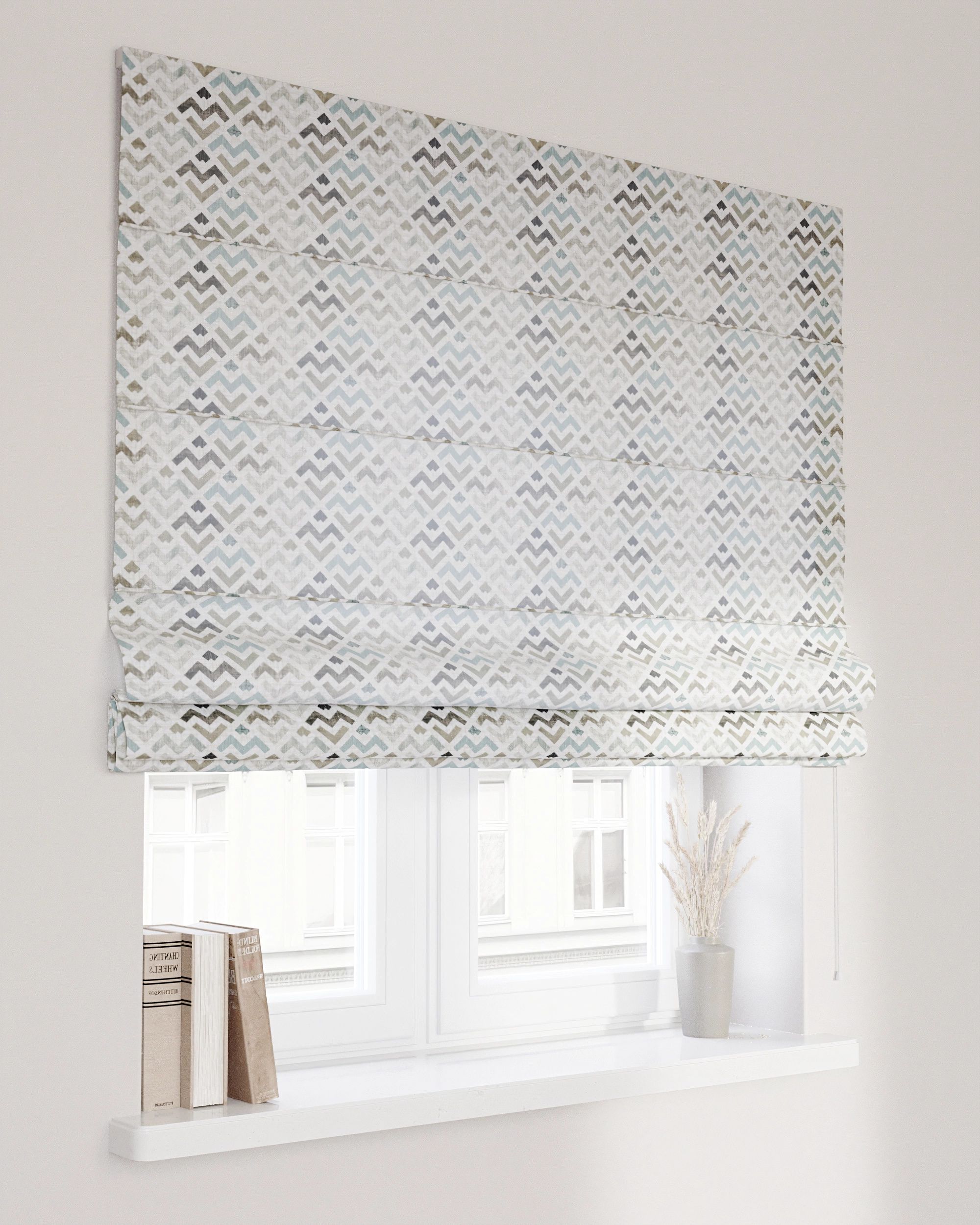 Capri Roman blind product colour brown fabric patterned