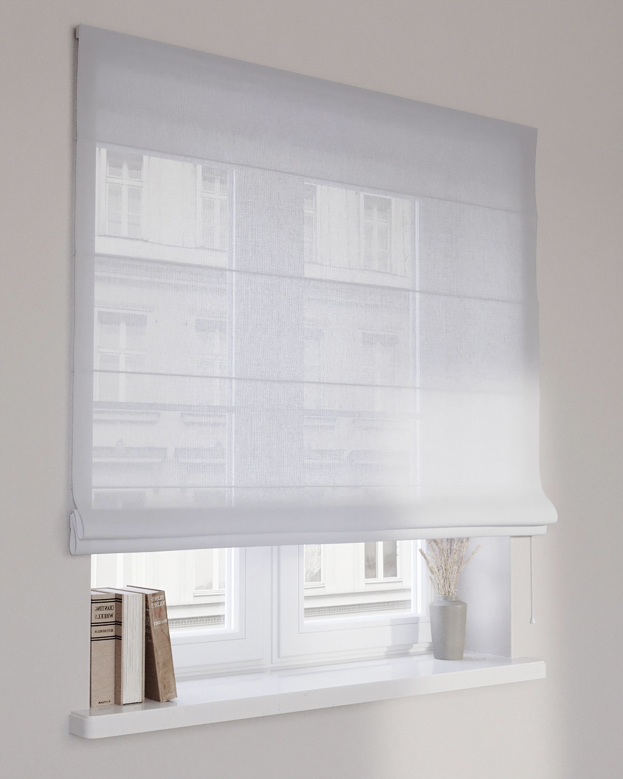 Capri Roman blind product colour white fabric semi-sheer, structured