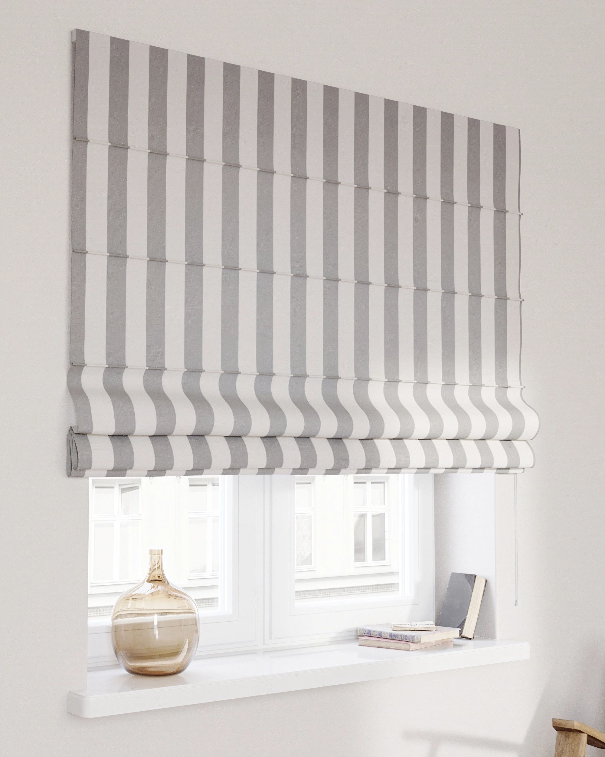 Capri Roman blind product colour grey fabric patterned
