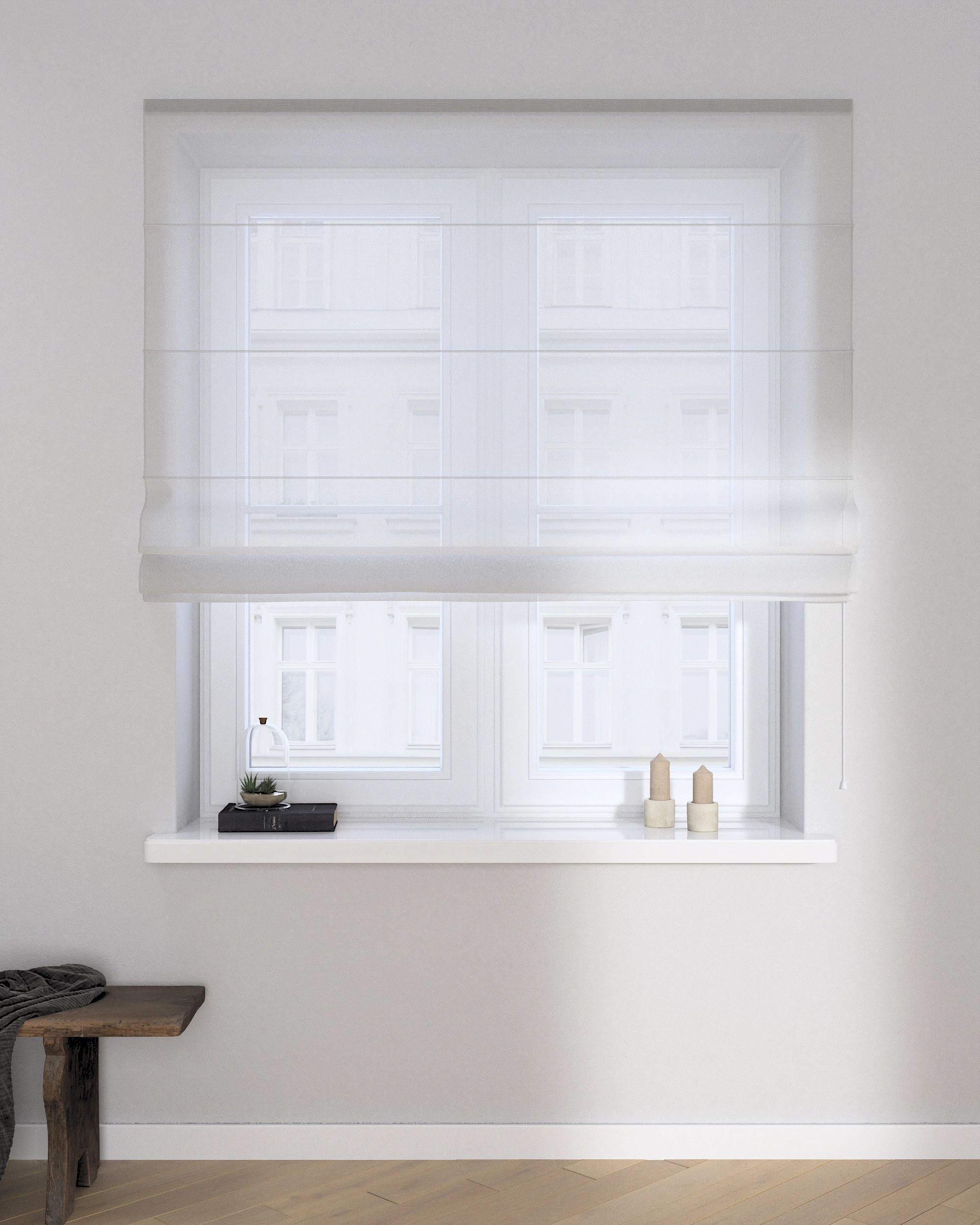 Capri Roman blind product colour white fabric semi-sheer, structured