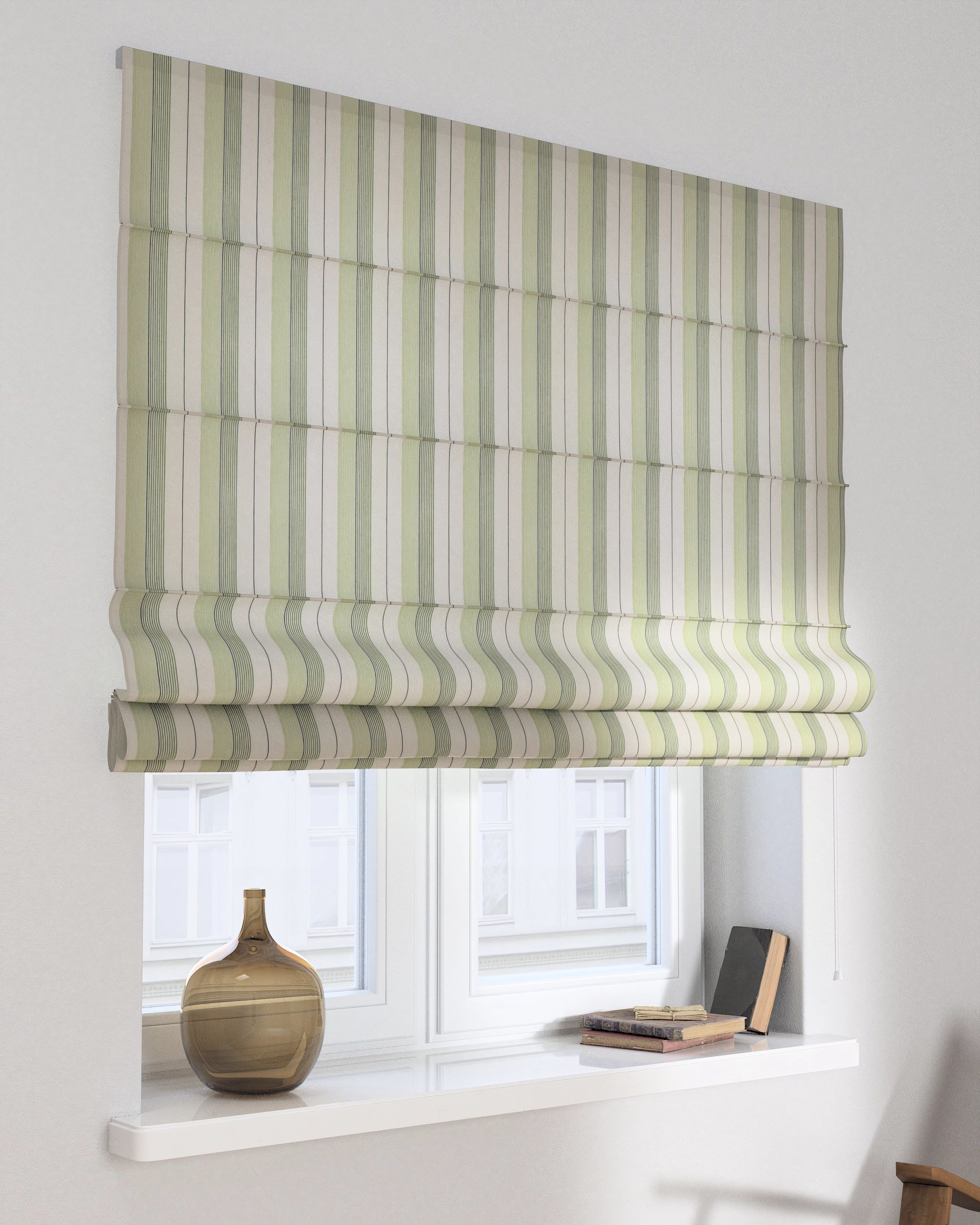 Capri Roman blind product colour green fabric structured, patterned