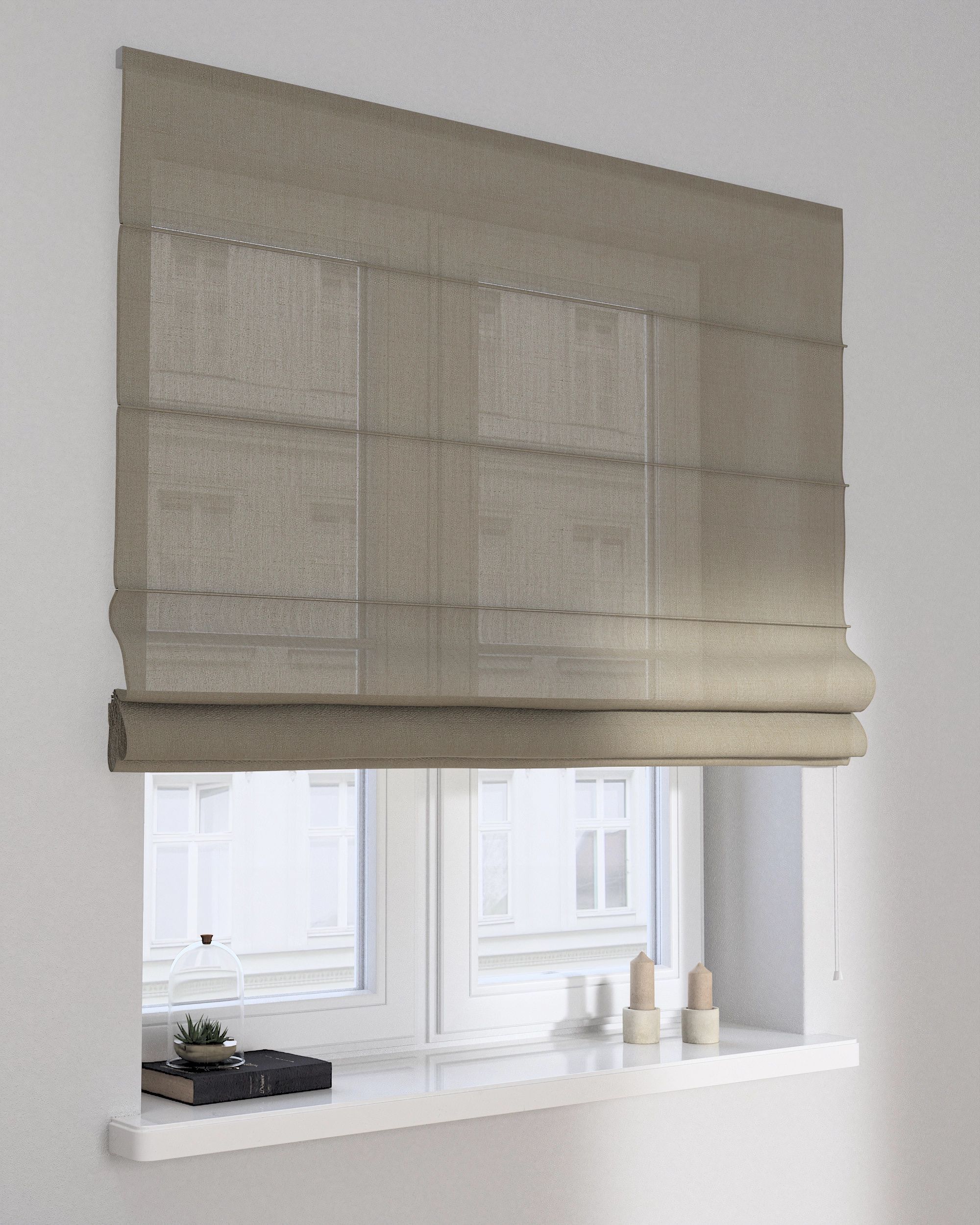 Capri Roman blind product colour beige fabric semi-sheer, gloss, structured (hover)