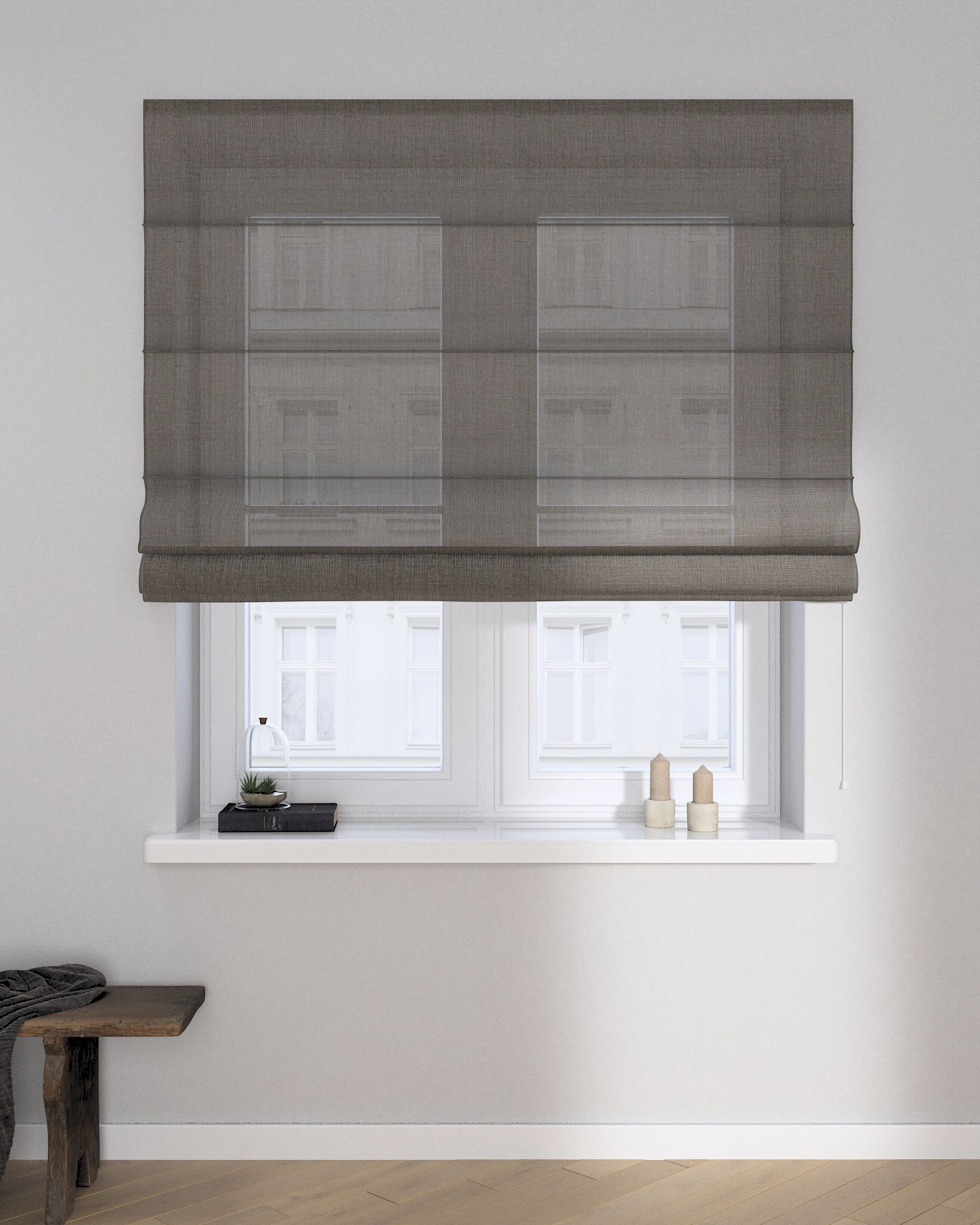 Capri Roman blind product colour grey fabric semi-sheer, structured