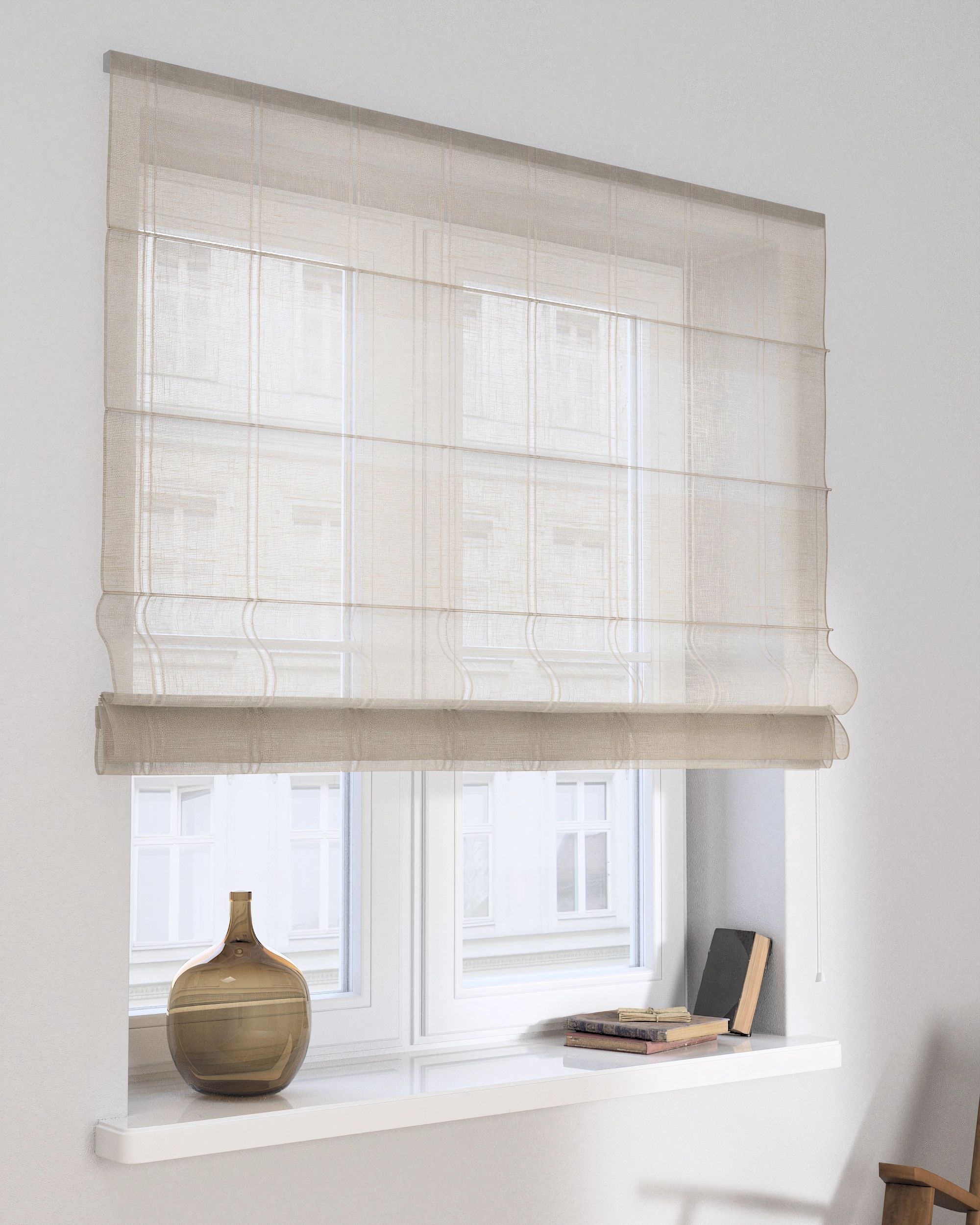 Capri Roman blind product colour cream fabric semi-sheer, structured, patterned