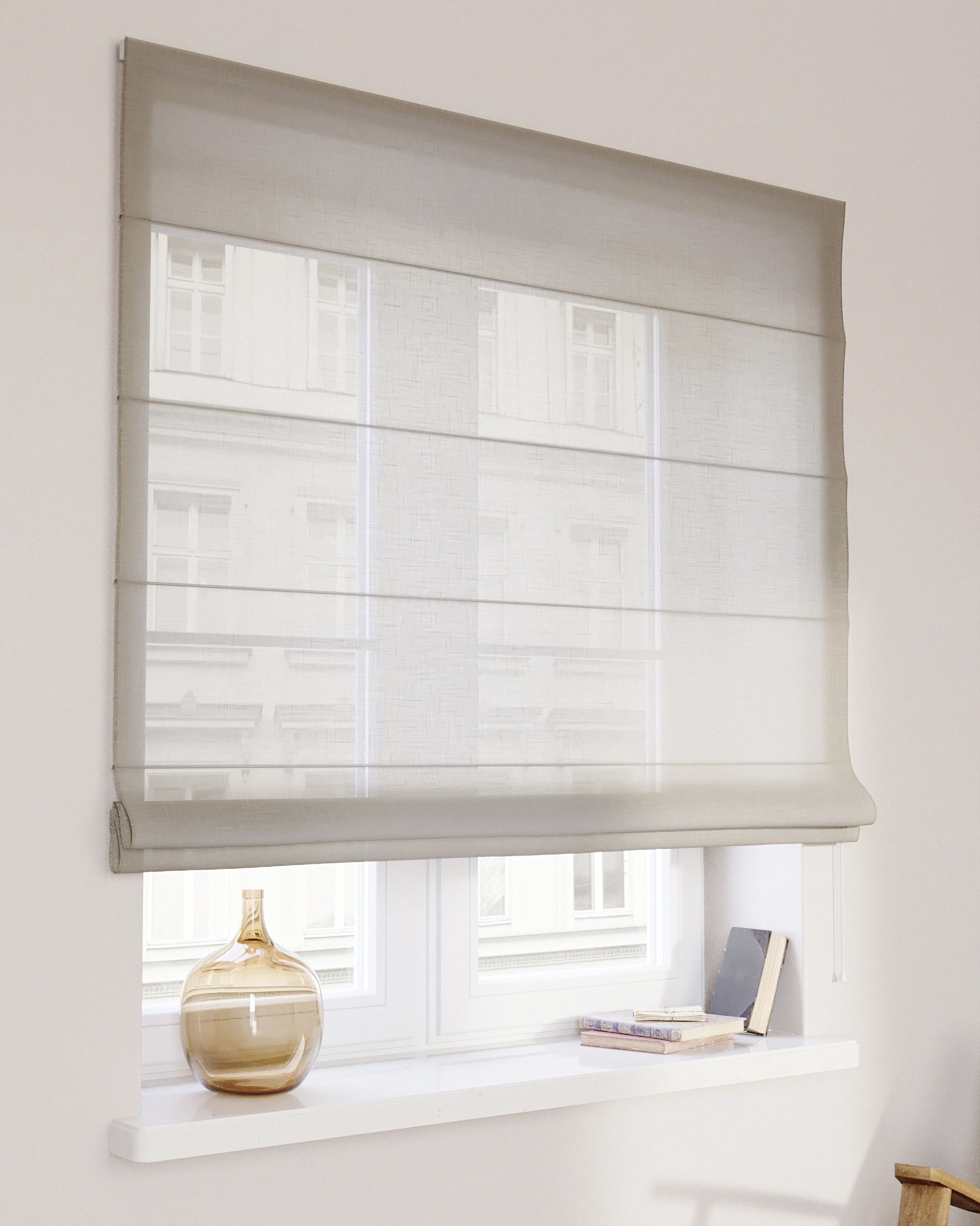 Capri Roman blind product colour beige fabric semi-sheer, structured