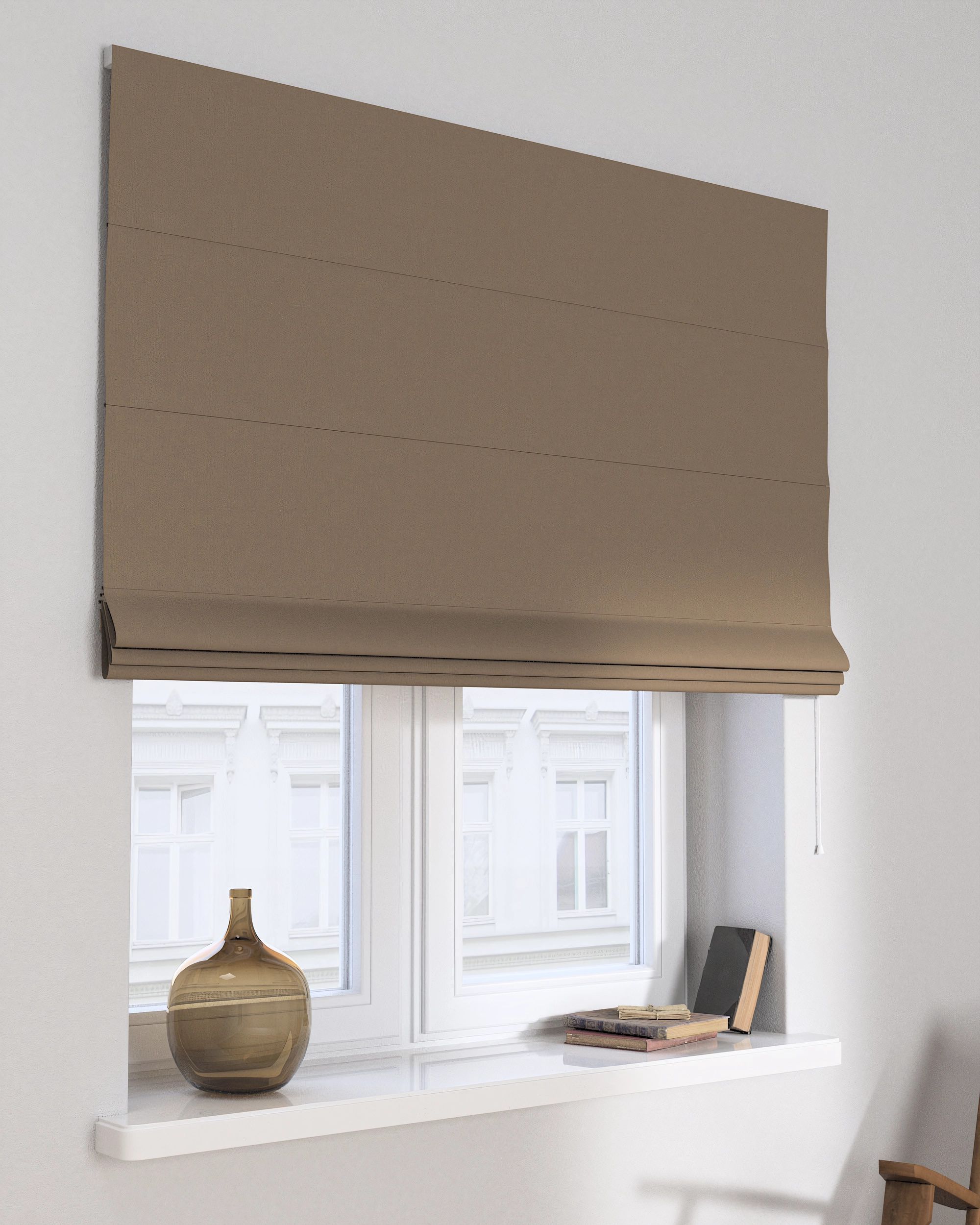 Capri Roman blind product colour brown fabric structured, blackout