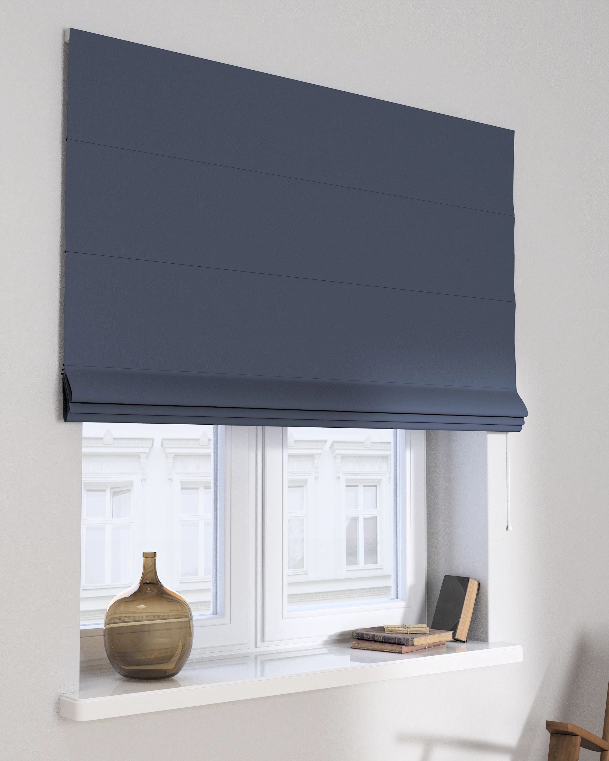 Capri Roman blind product colour navy blue fabric blackout