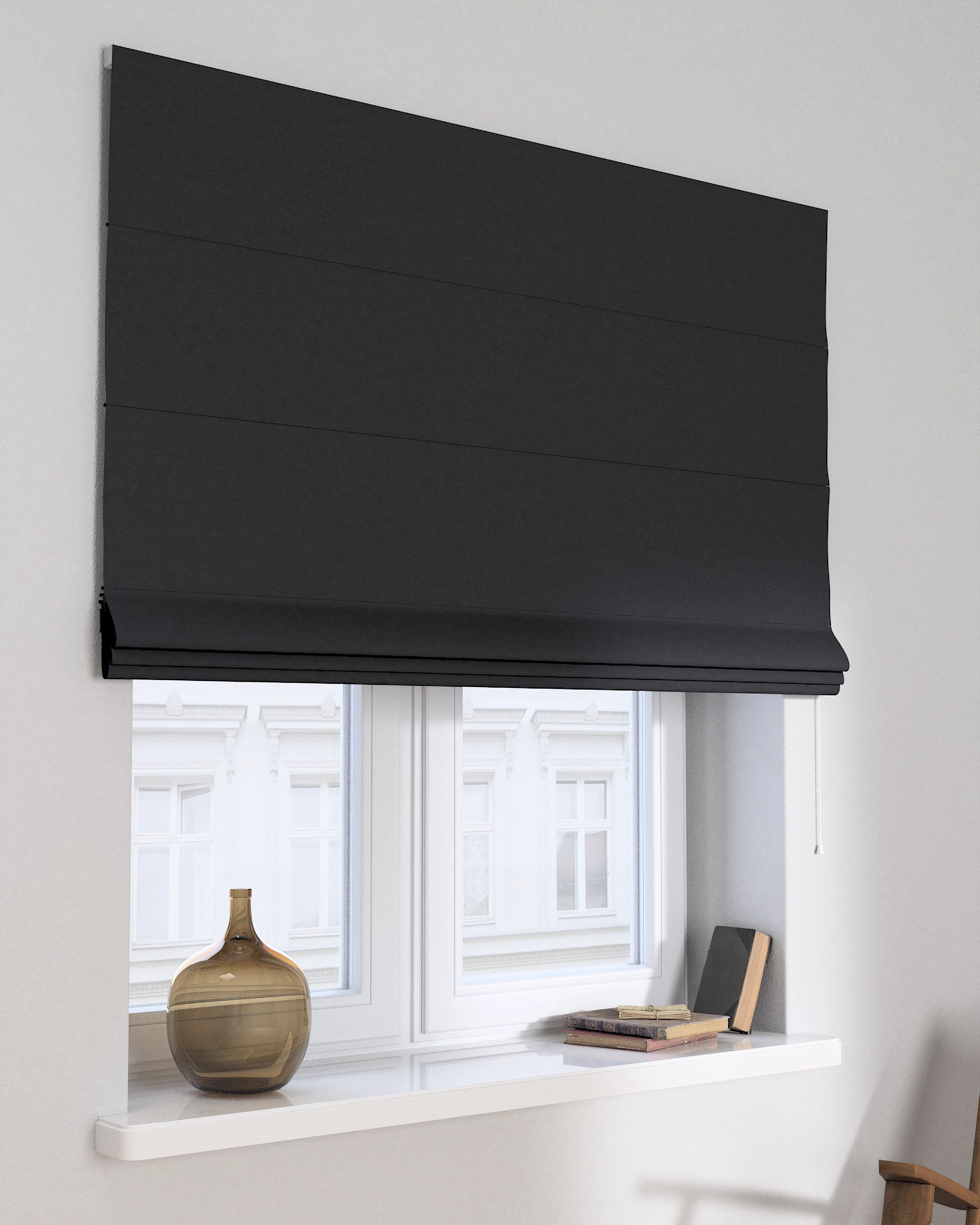 Capri Roman blind product colour black fabric blackout
