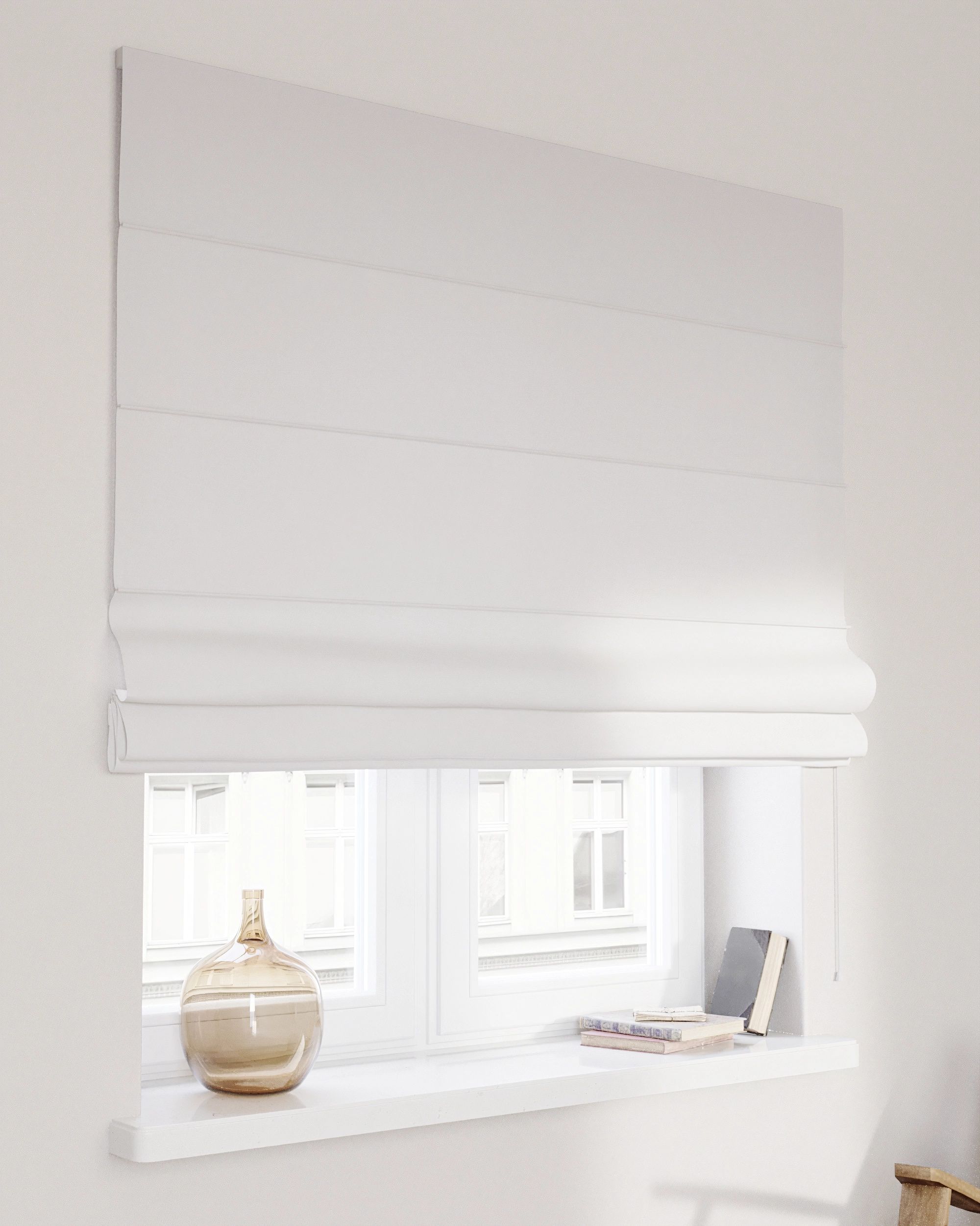 Capri Roman blind product colour white fabric semi-sheer, structured
