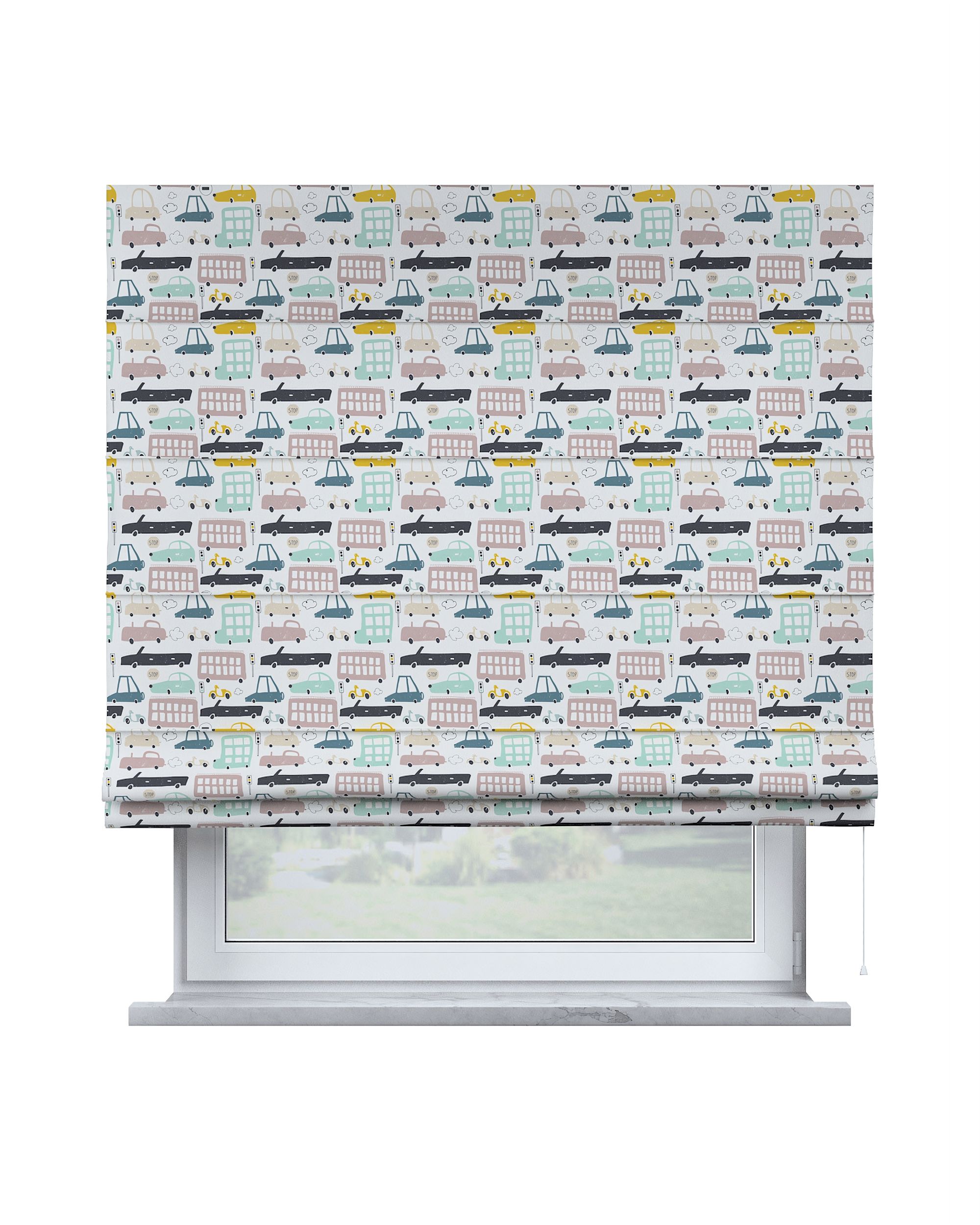Capri Roman blind product colour beige fabric patterned