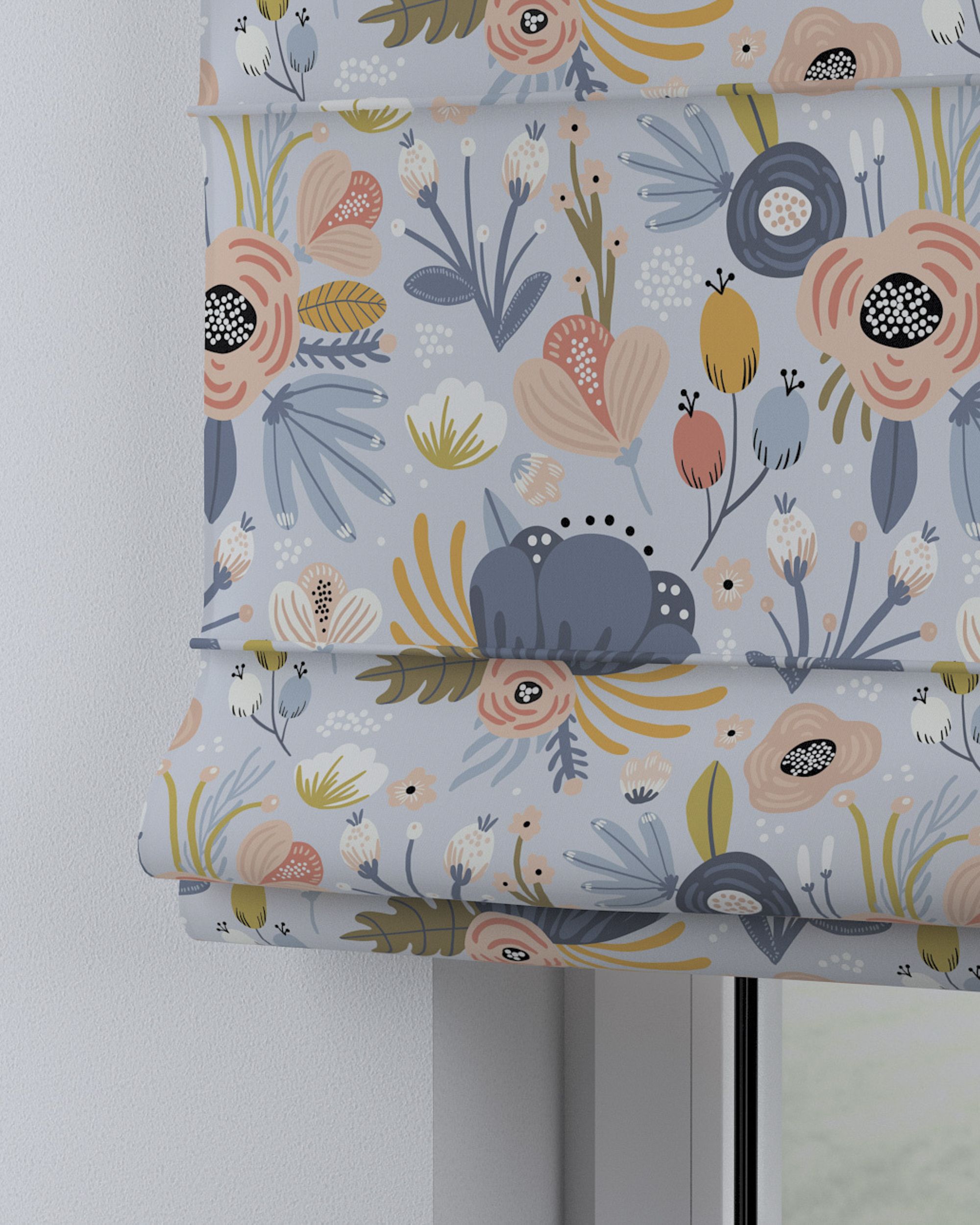 Capri Roman blind product colour blue fabric patterned (hover)