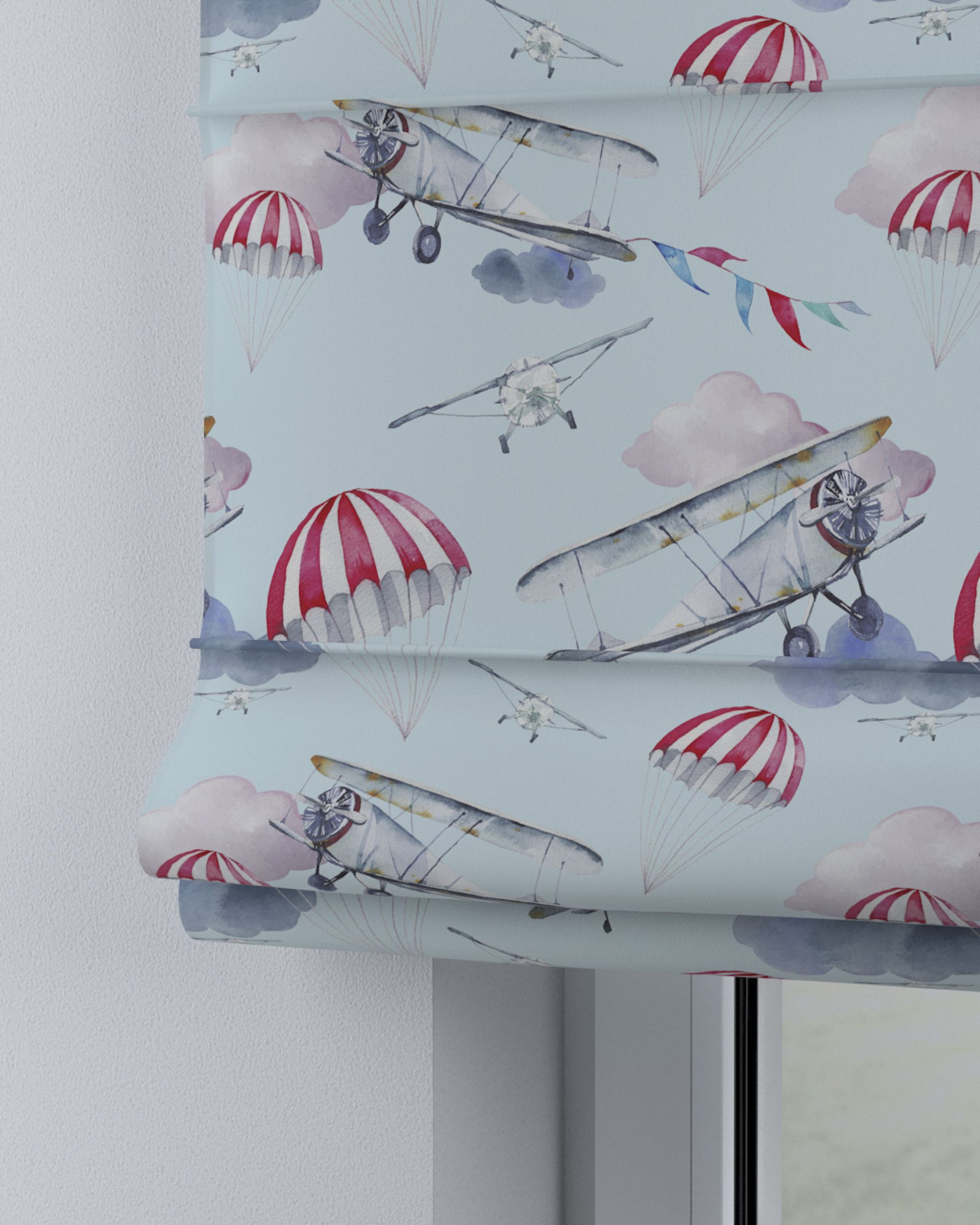 Capri Roman blind product colour blue fabric patterned (hover)